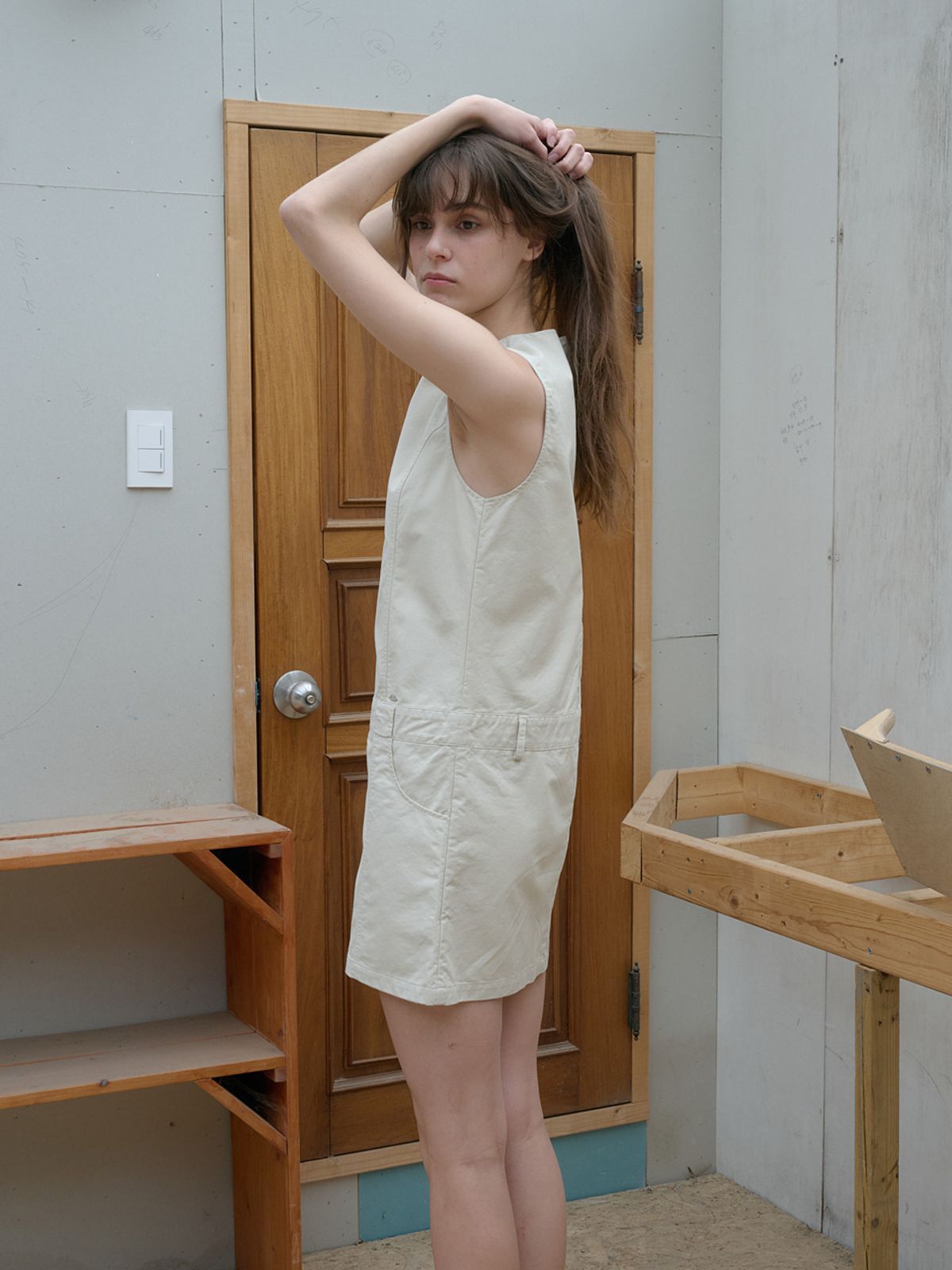 엘씨브이(LCVE) COTTON FLAT MINI DRESS_LIGHT BEIGE