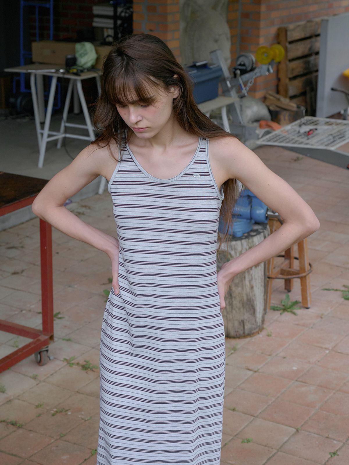 엘씨브이(LCVE) STRIPE JERSEY LONG DRESS_GRAY