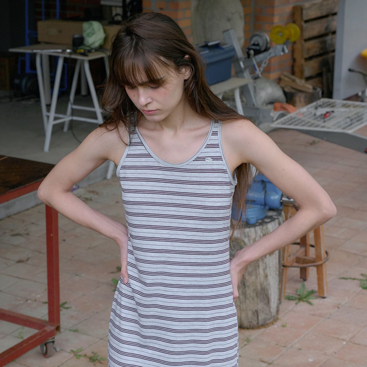 엘씨브이(LCVE) STRIPE JERSEY LONG DRESS_GRAY