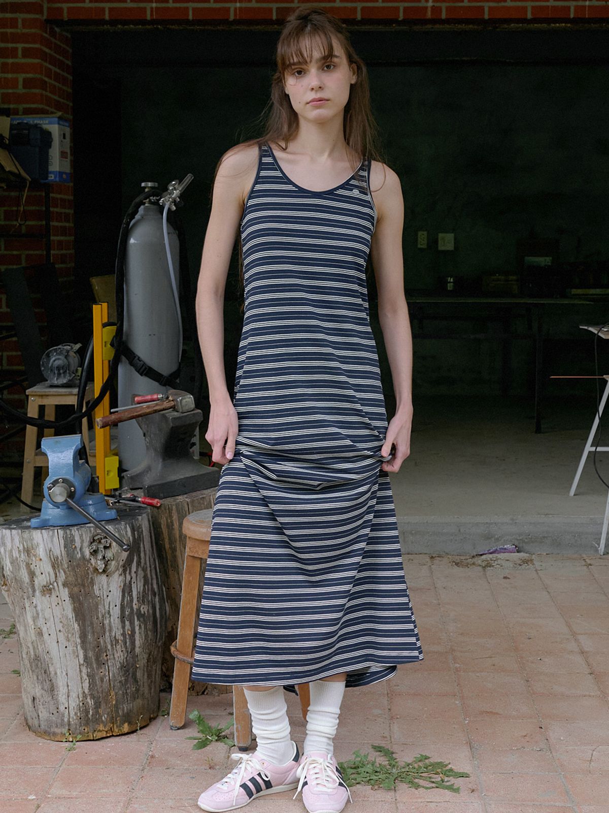 엘씨브이(LCVE) STRIPE JERSEY LONG DRESS_NAVY
