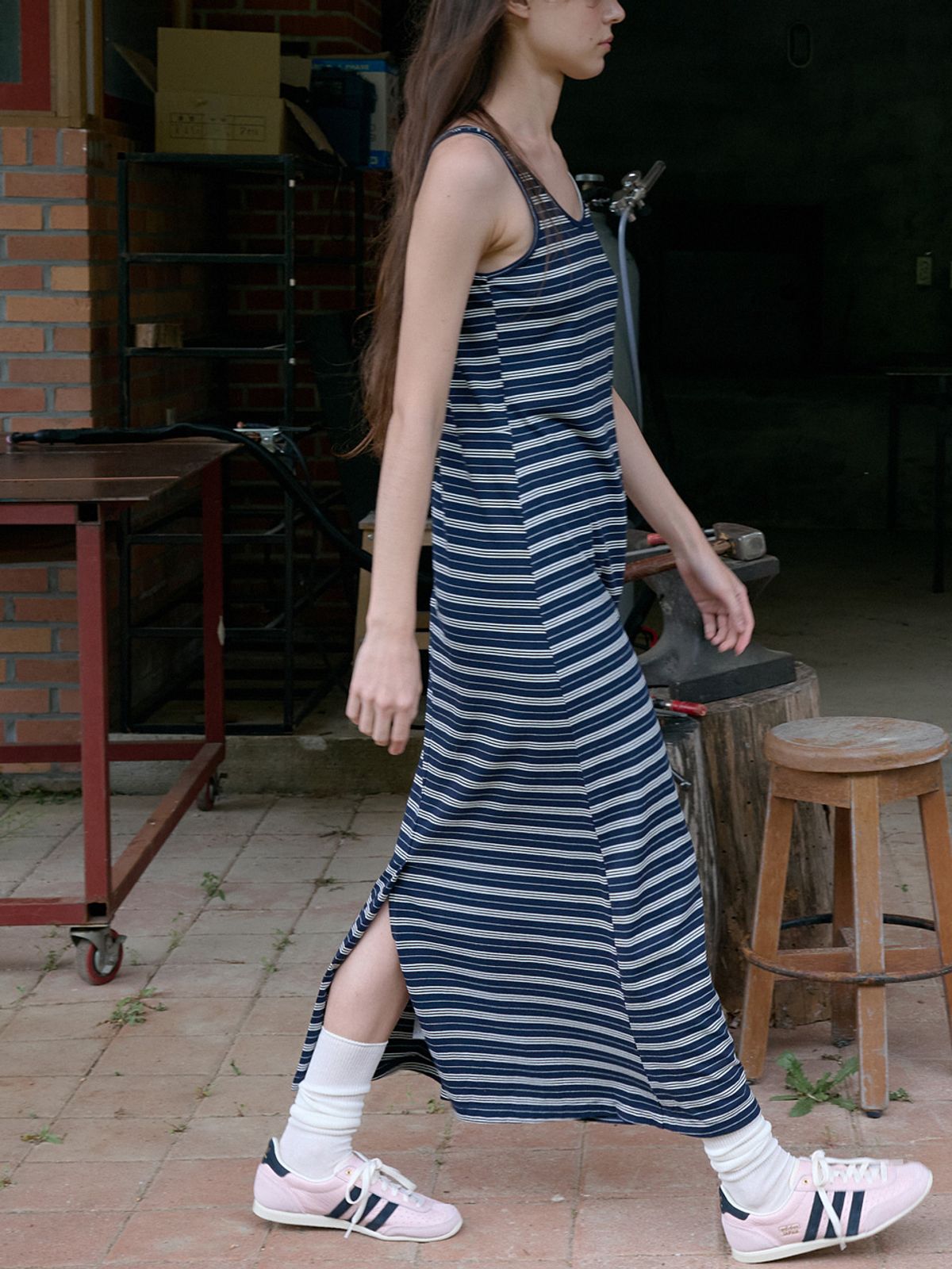 엘씨브이(LCVE) STRIPE JERSEY LONG DRESS_NAVY
