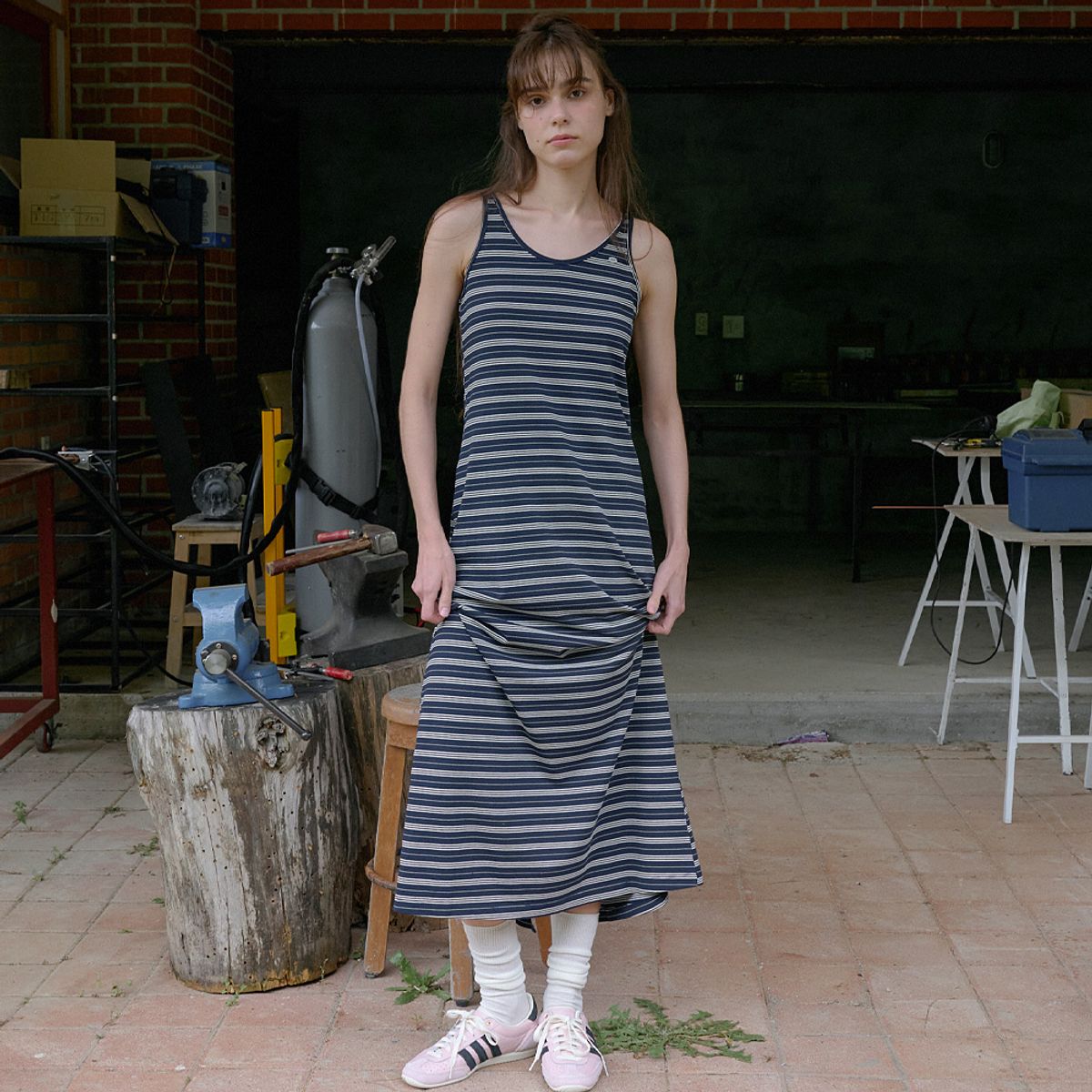 엘씨브이(LCVE) STRIPE JERSEY LONG DRESS_NAVY