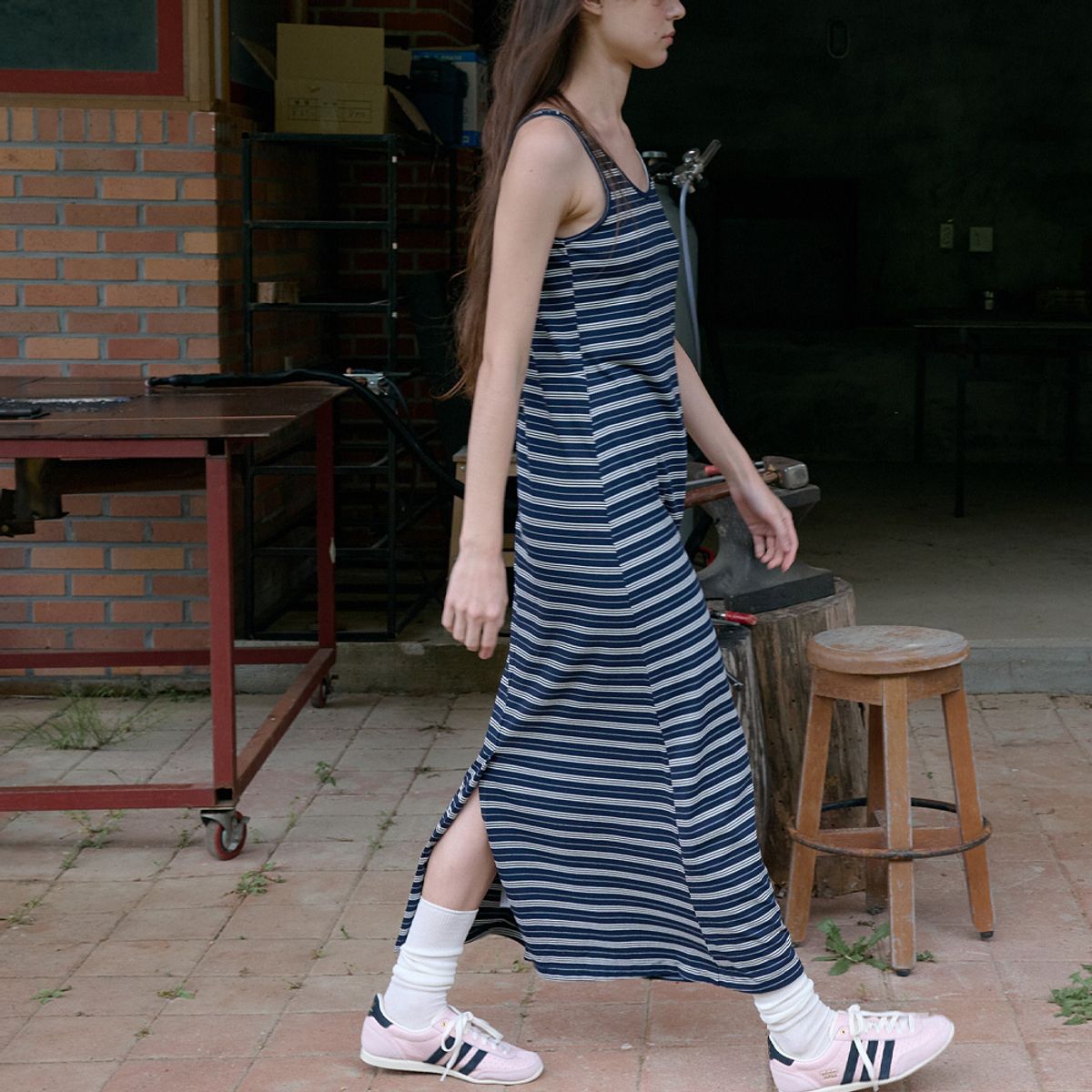 엘씨브이(LCVE) STRIPE JERSEY LONG DRESS_NAVY
