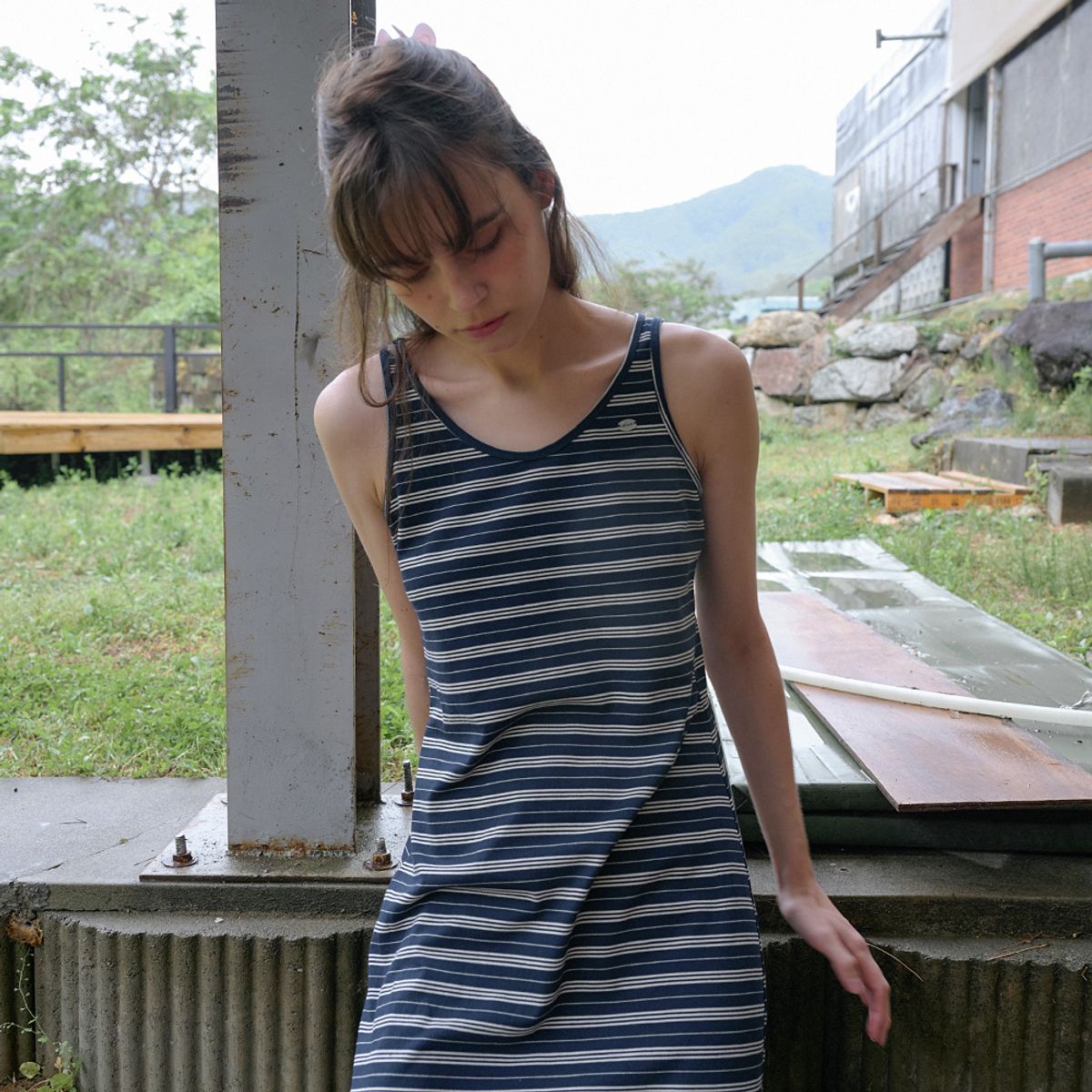 엘씨브이(LCVE) STRIPE JERSEY LONG DRESS_NAVY