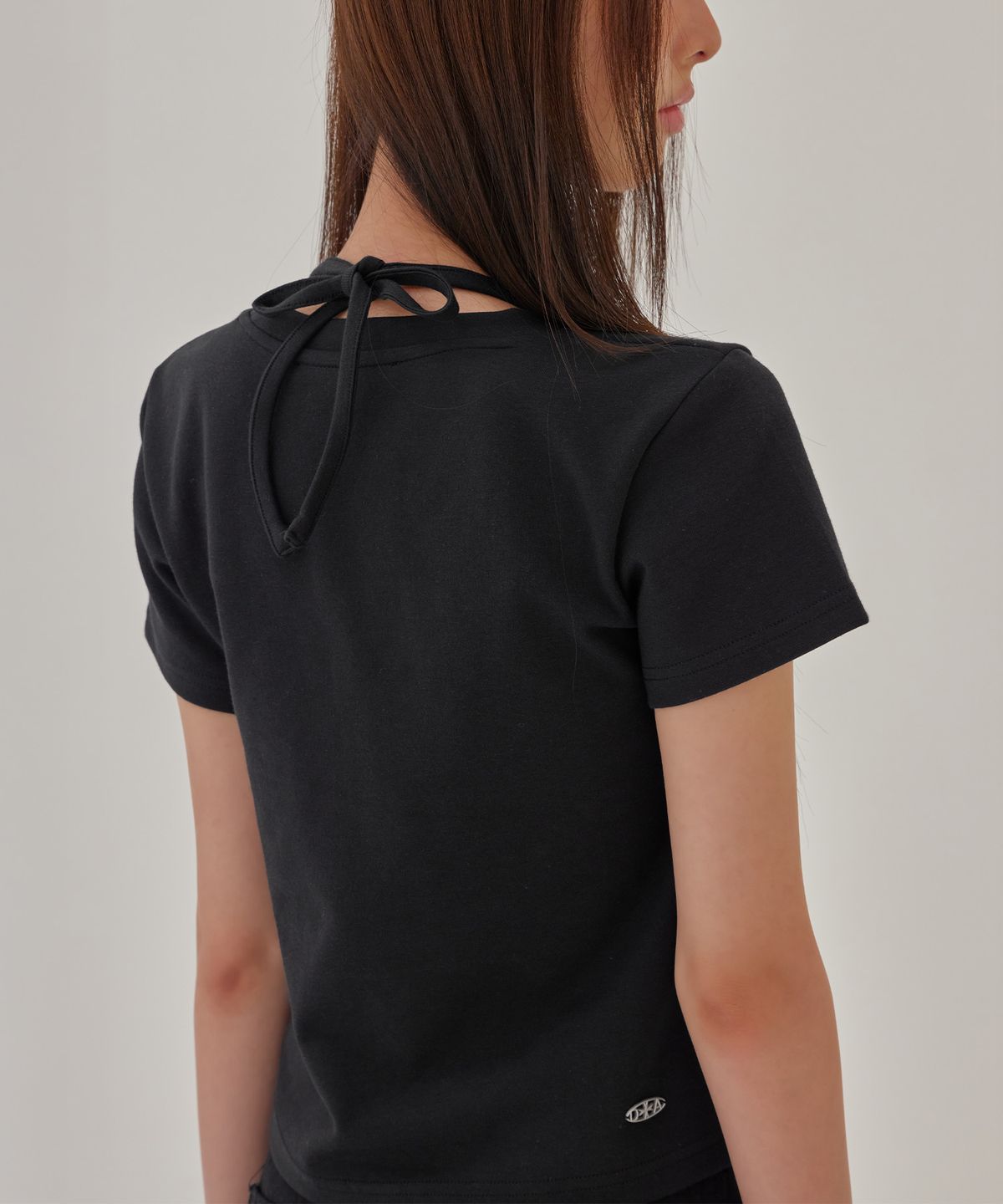 런던다다(LONDONDADA) Stud Mesh Halter Layered T-Shirt, BLACK