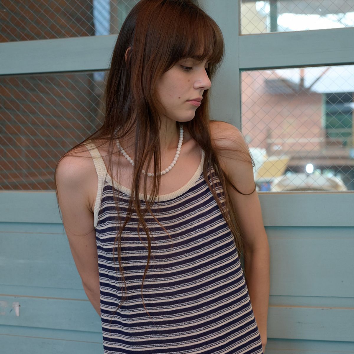엘씨브이(LCVE) STRIPE SLEEVELESS KNIT DRESS_NAVY