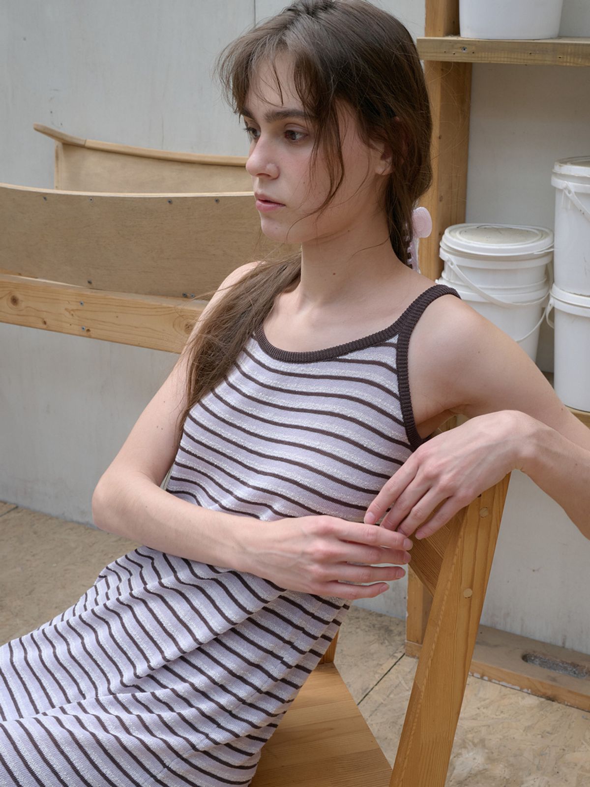 엘씨브이(LCVE) STRIPE SLEEVELESS KNIT DRESS_LIGHT PURPLE