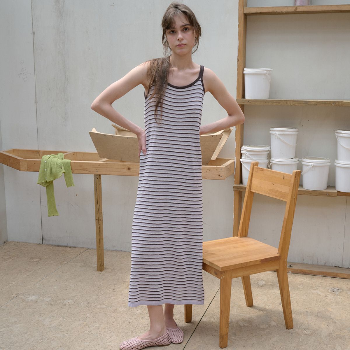 엘씨브이(LCVE) STRIPE SLEEVELESS KNIT DRESS_LIGHT PURPLE