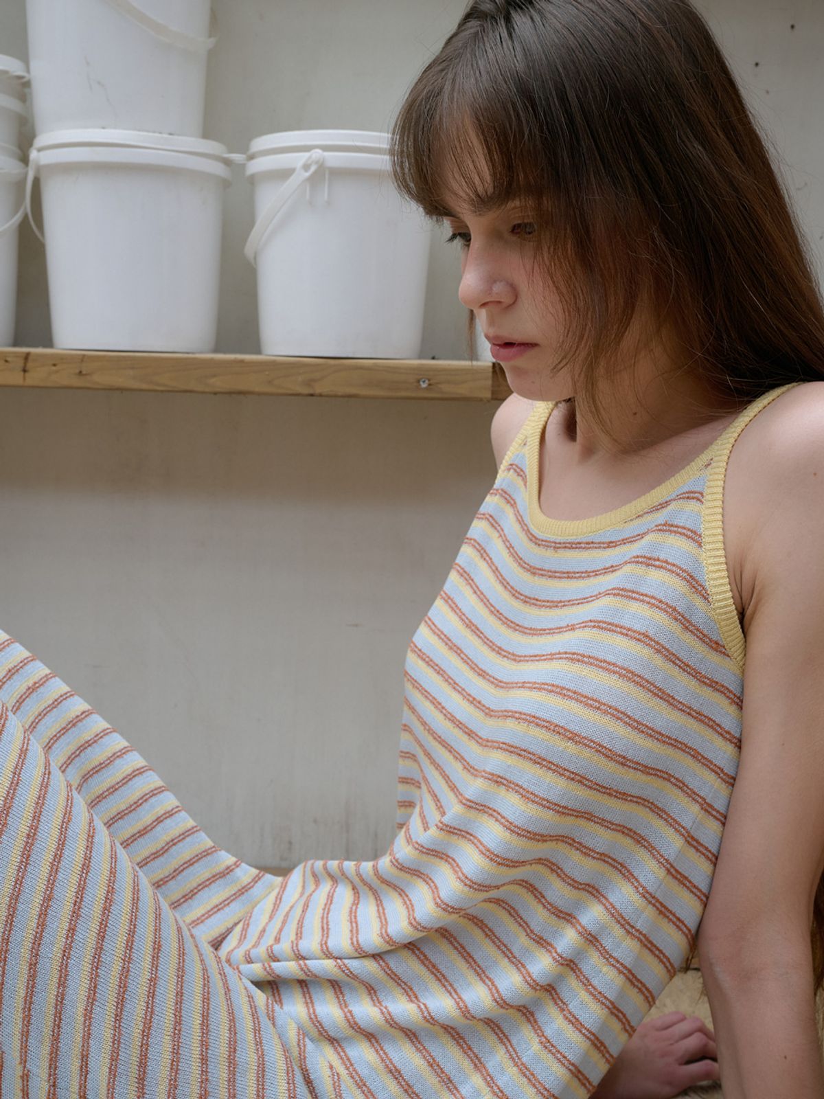 엘씨브이(LCVE) STRIPE SLEEVELESS KNIT DRESS_SKYBLUE