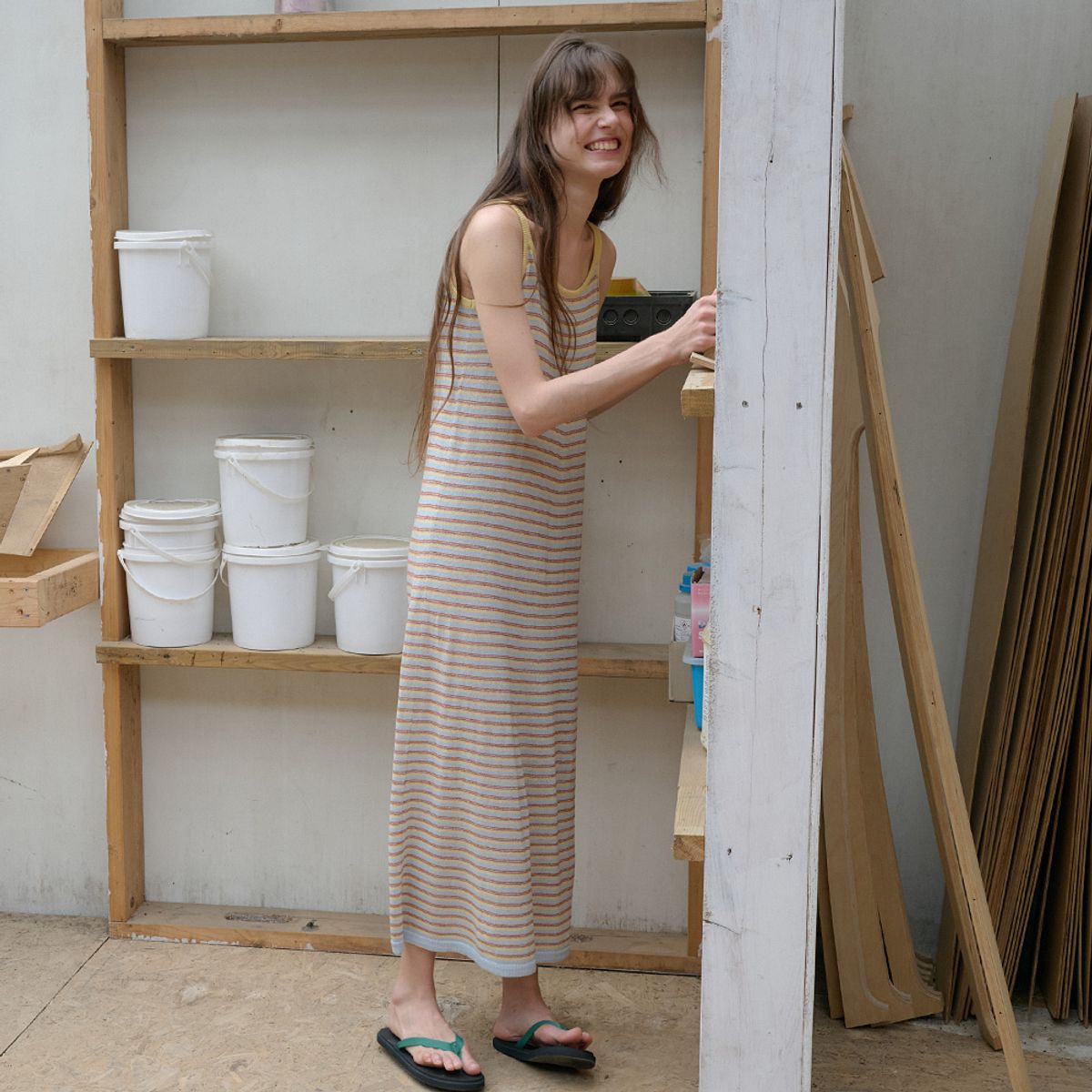 엘씨브이(LCVE) STRIPE SLEEVELESS KNIT DRESS_SKYBLUE