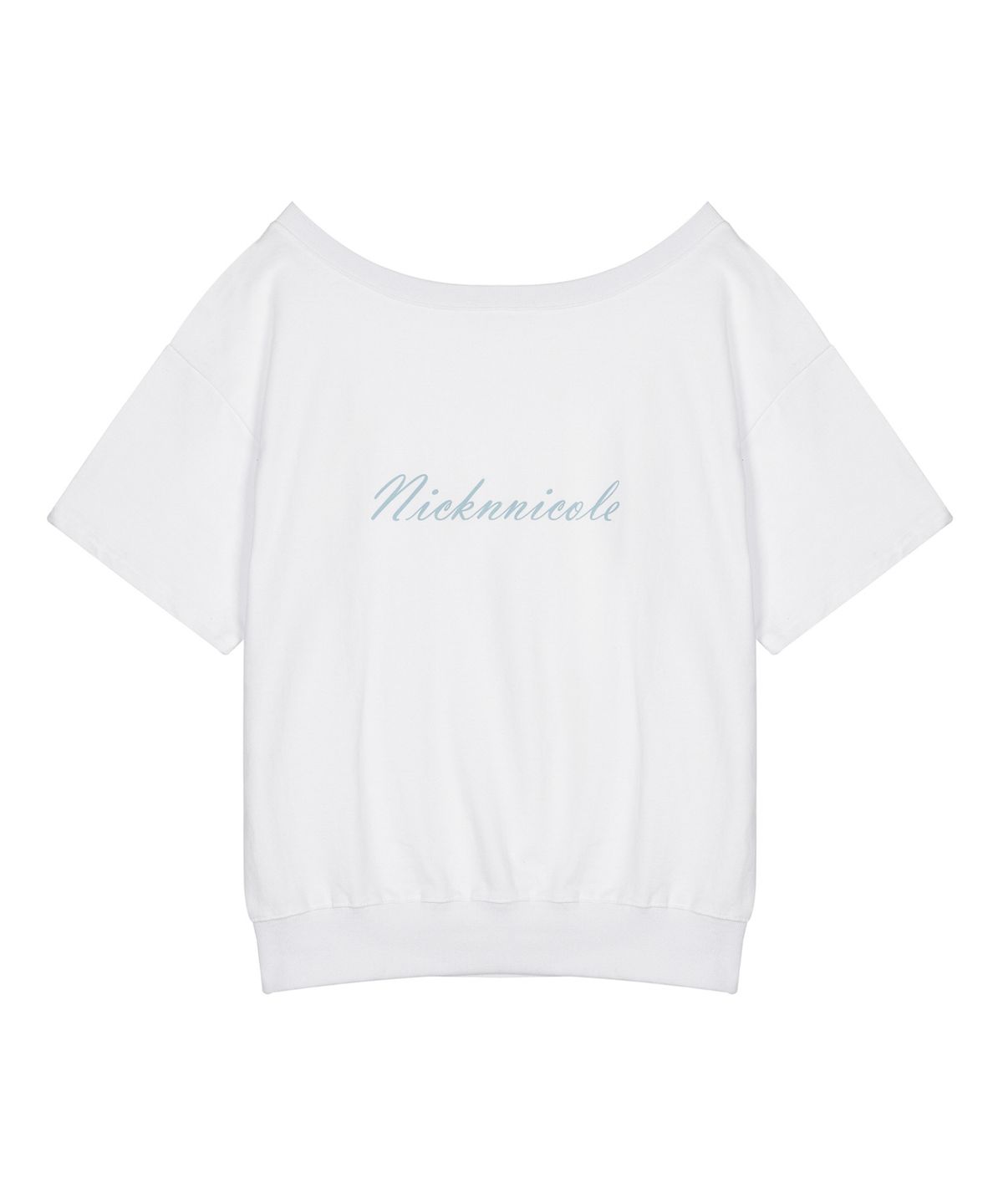 닉앤니콜(NICK&NICOLE) OFF SHOULDER LETTERING SWEAT TOP_WHITE