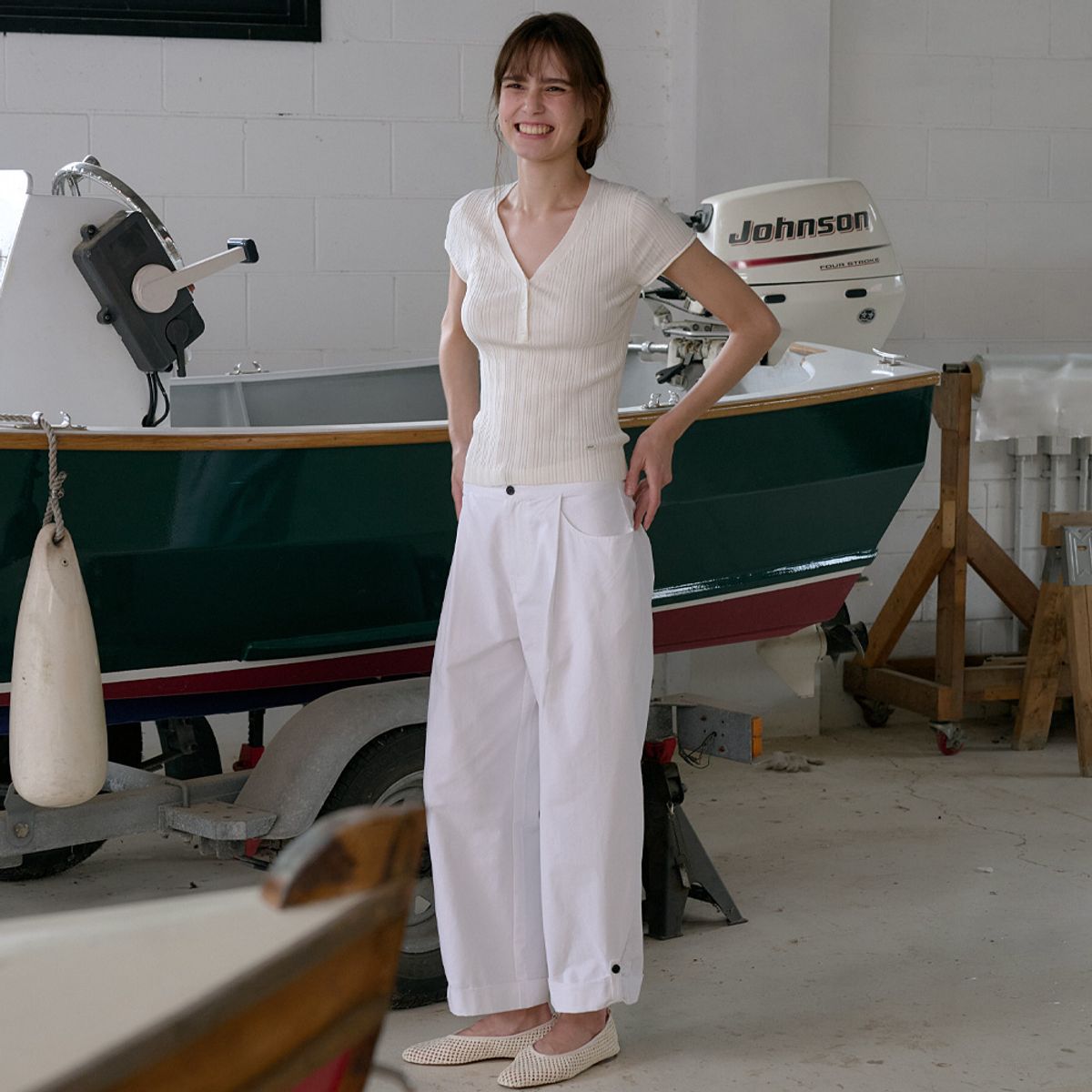 엘씨브이(LCVE) ROLL-UP BUTTON PANTS_WHITE