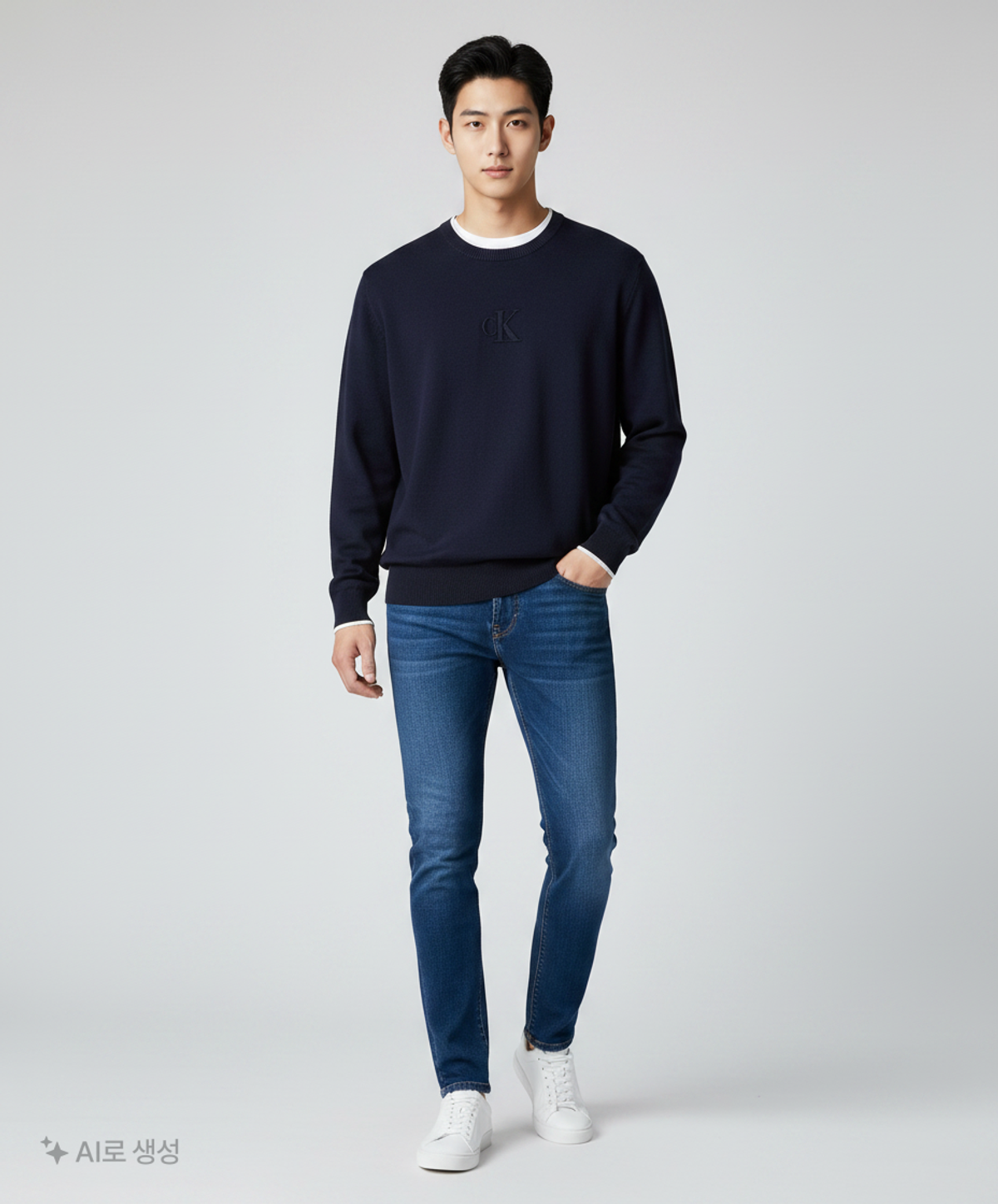 캘빈클라인 진(CALVIN KLEIN JEANS) 남성 엠보스드 로고 크루넥 스웨터 4RD300G CEF M