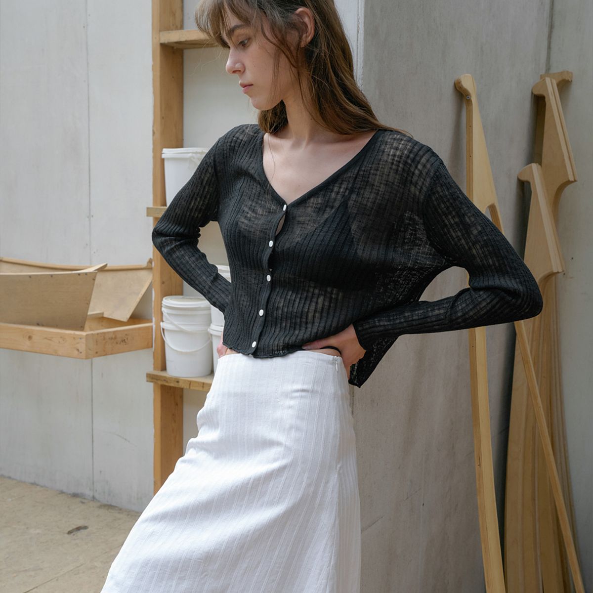 엘씨브이(LCVE) DIAGONAL MINI SKIRT_IVORY