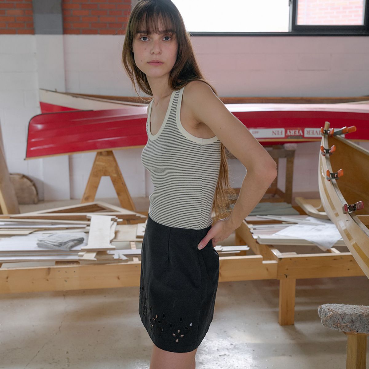 엘씨브이(LCVE) STRIPE U-NECK SLEEVELESS TOP_IVORY