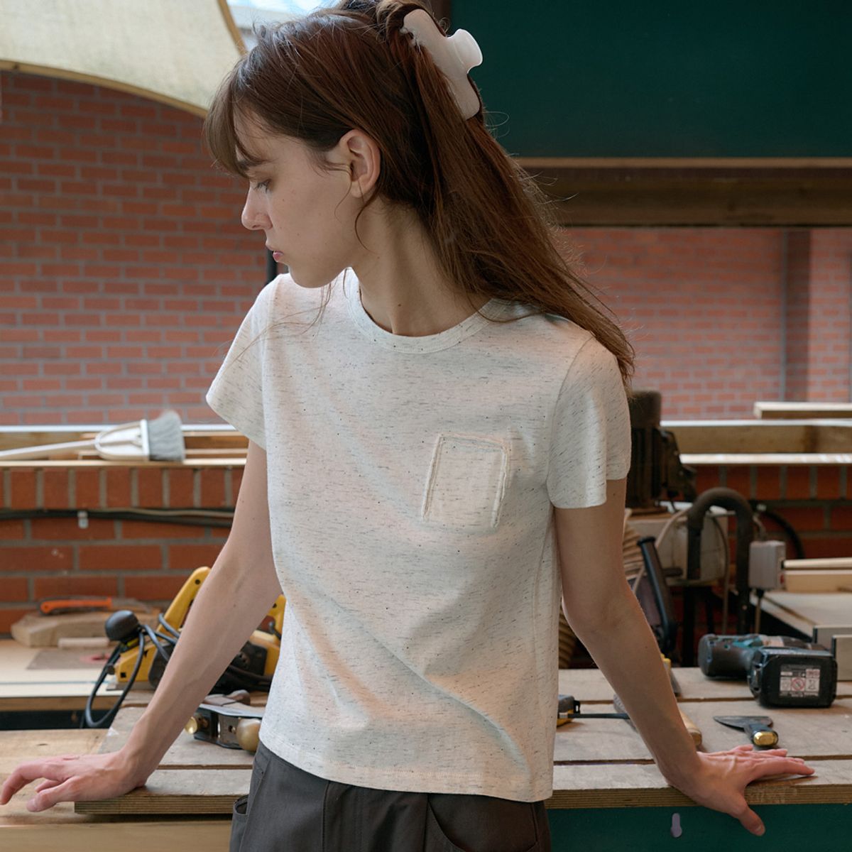 엘씨브이(LCVE) SLUB NEP POCKET T-SHIRT_IVORY