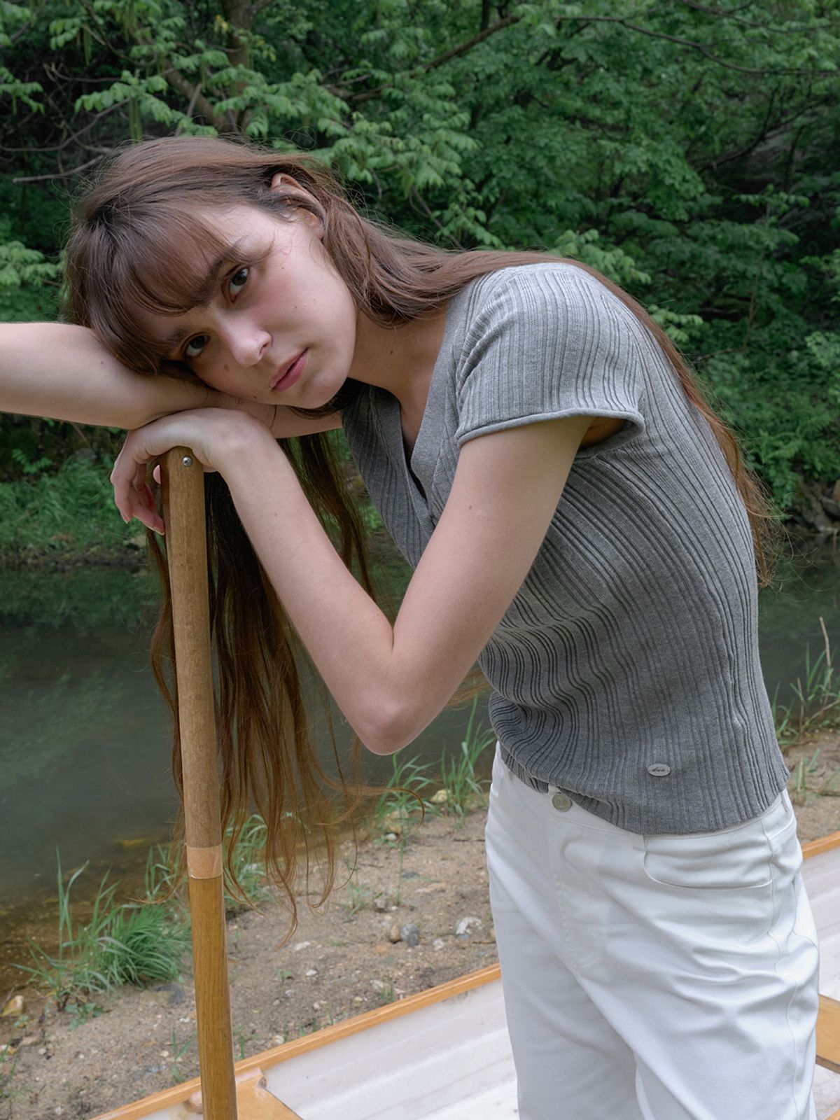 엘씨브이(LCVE) TENCEL V-NECK BUTTON KNIT_GRAY