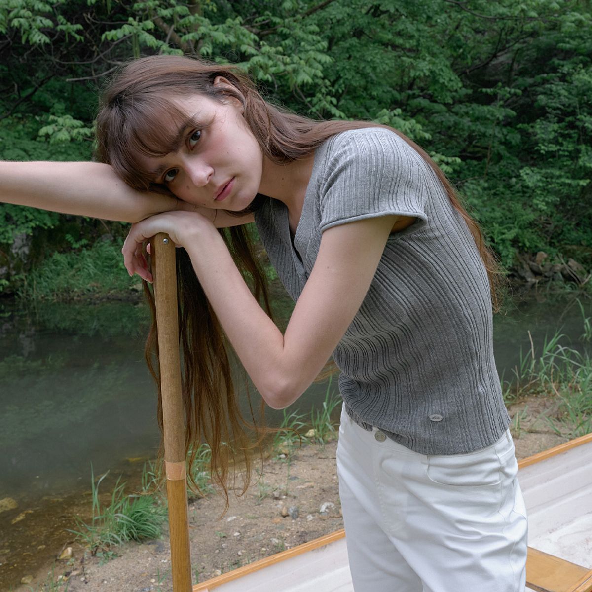 엘씨브이(LCVE) TENCEL V-NECK BUTTON KNIT_GRAY