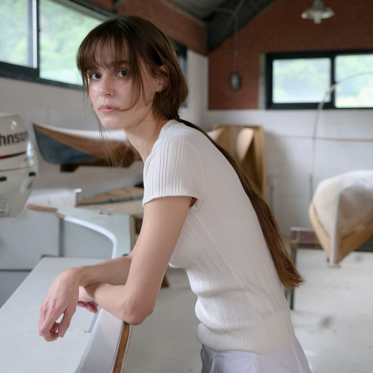 엘씨브이(LCVE) TENCEL V-NECK BUTTON KNIT_IVORY