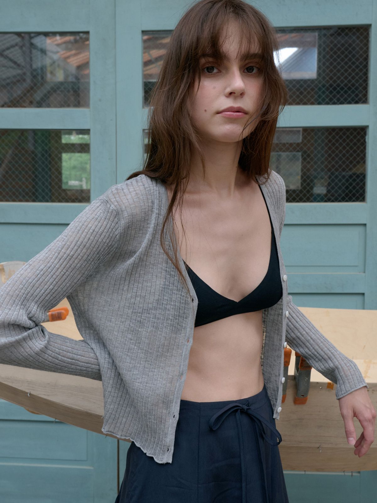 엘씨브이(LCVE) ESSENTIAL V-NECK KNIT CARDIGAN_GRAY