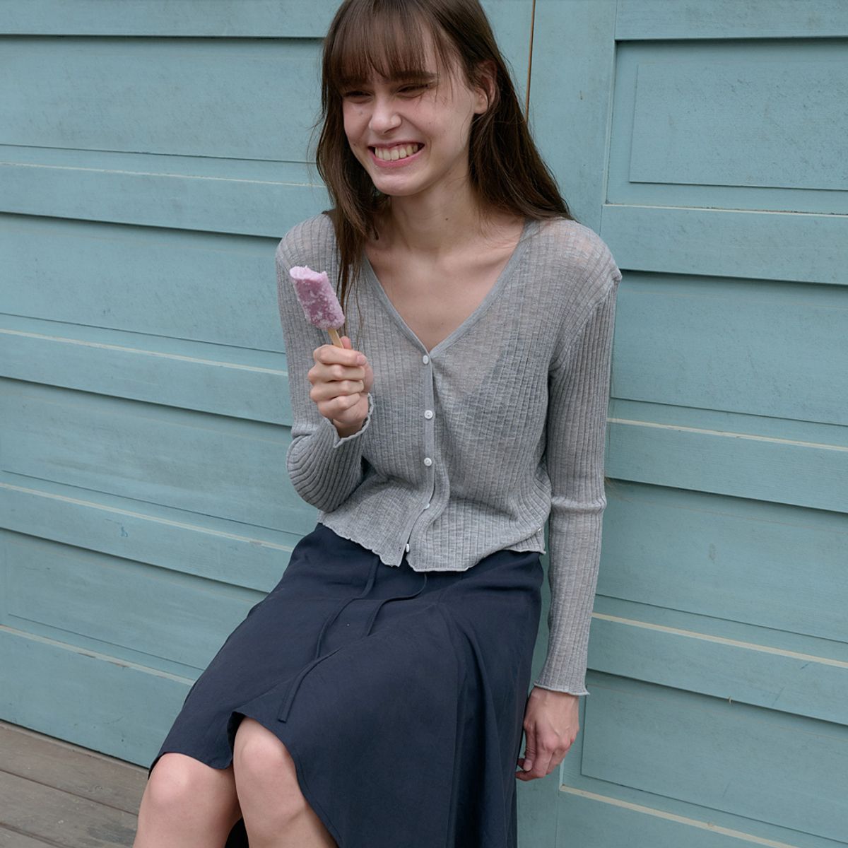 엘씨브이(LCVE) ESSENTIAL V-NECK KNIT CARDIGAN_GRAY