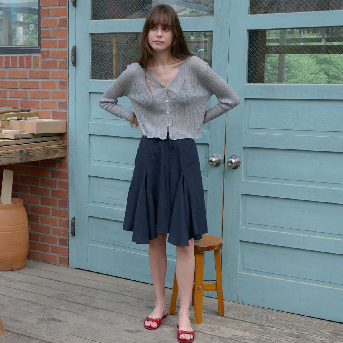 엘씨브이(LCVE) ESSENTIAL V-NECK KNIT CARDIGAN_GRAY