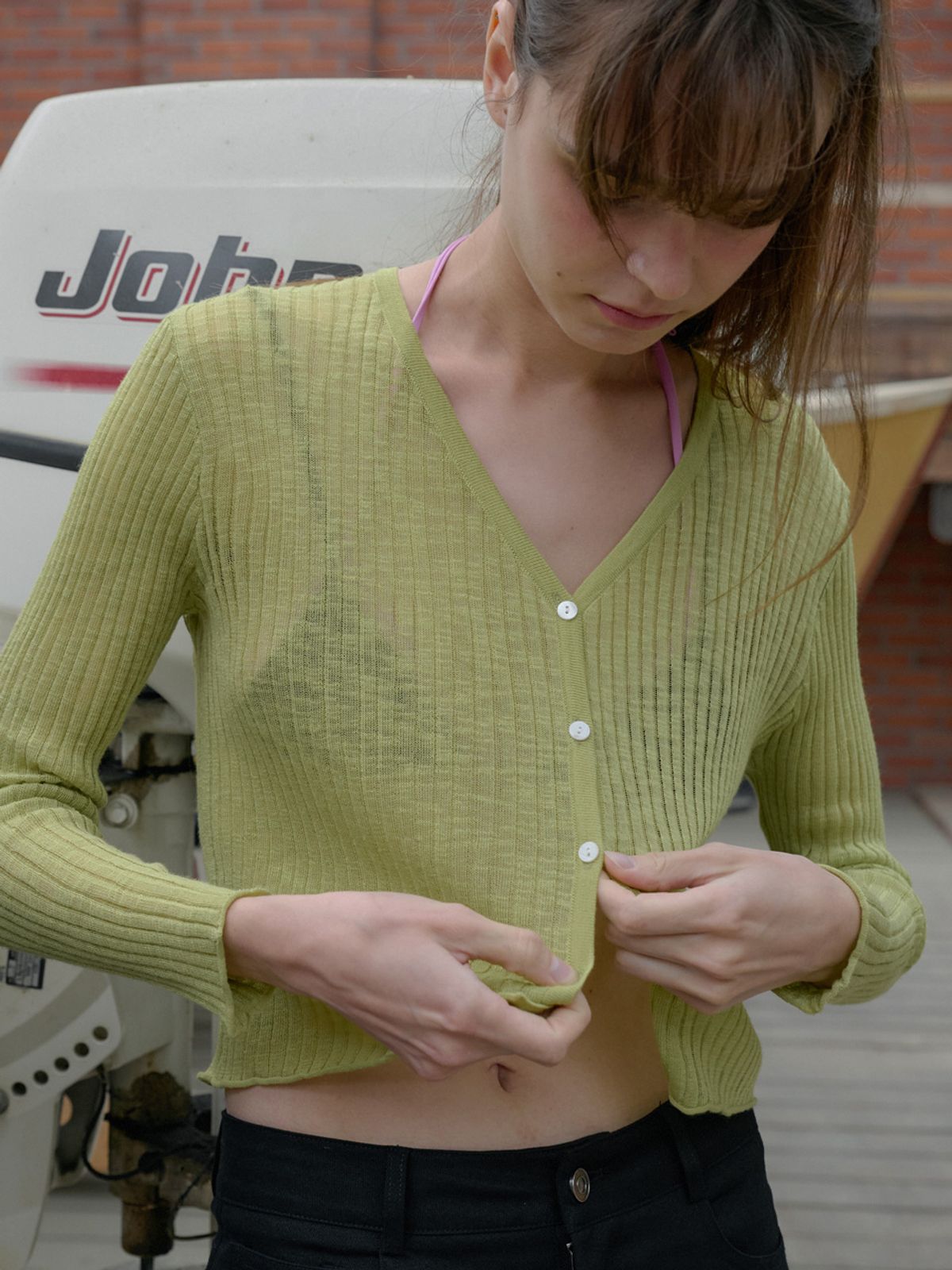 엘씨브이(LCVE) ESSENTIAL V-NECK KNIT CARDIGAN_OLIVE