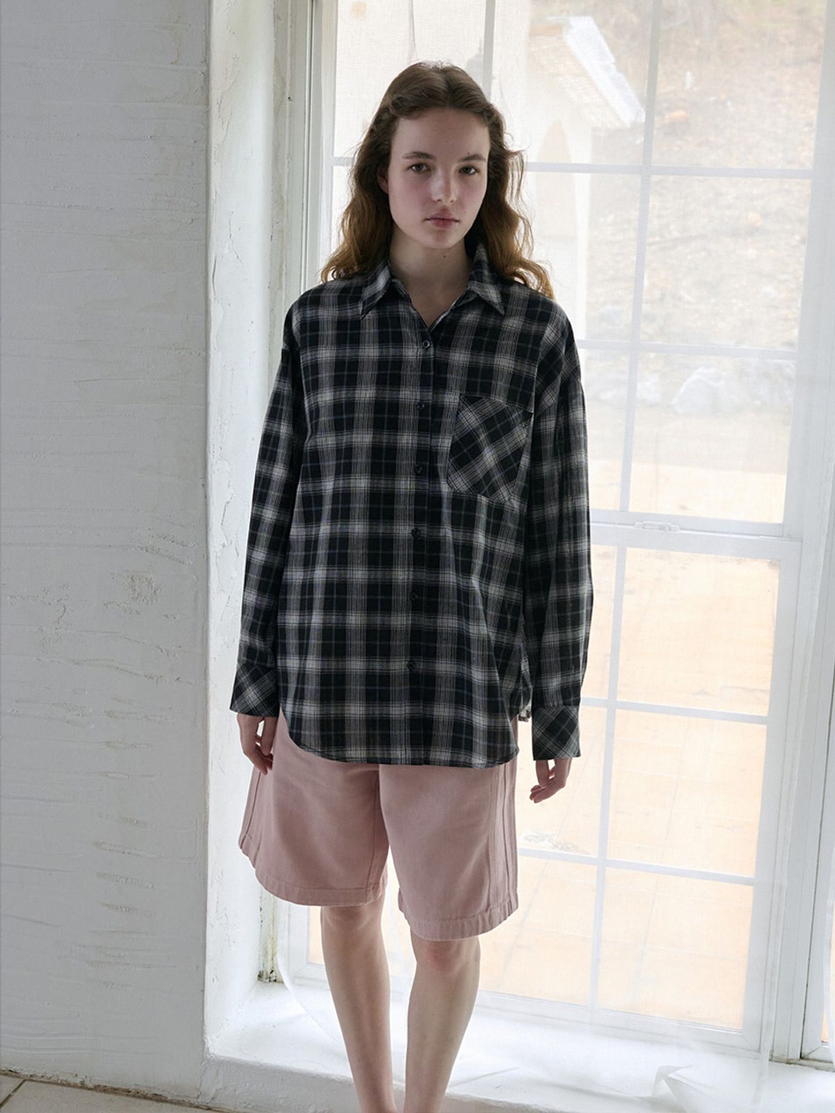 엘씨브이(LCVE) BOLD CHECK LOOSE-FIT SHIRT_BLACK