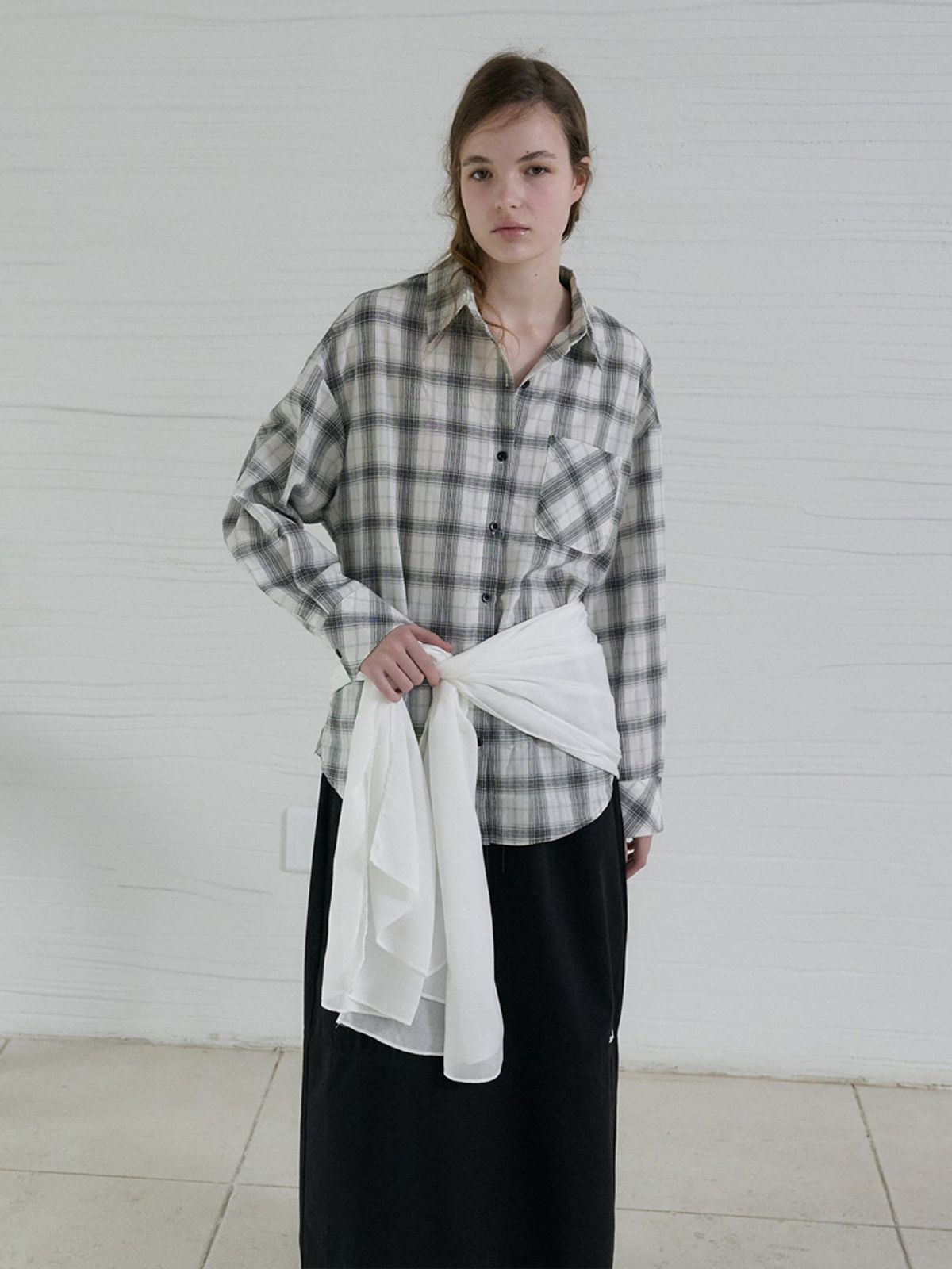 엘씨브이(LCVE) BOLD CHECK LOOSE-FIT SHIRT_WHITE