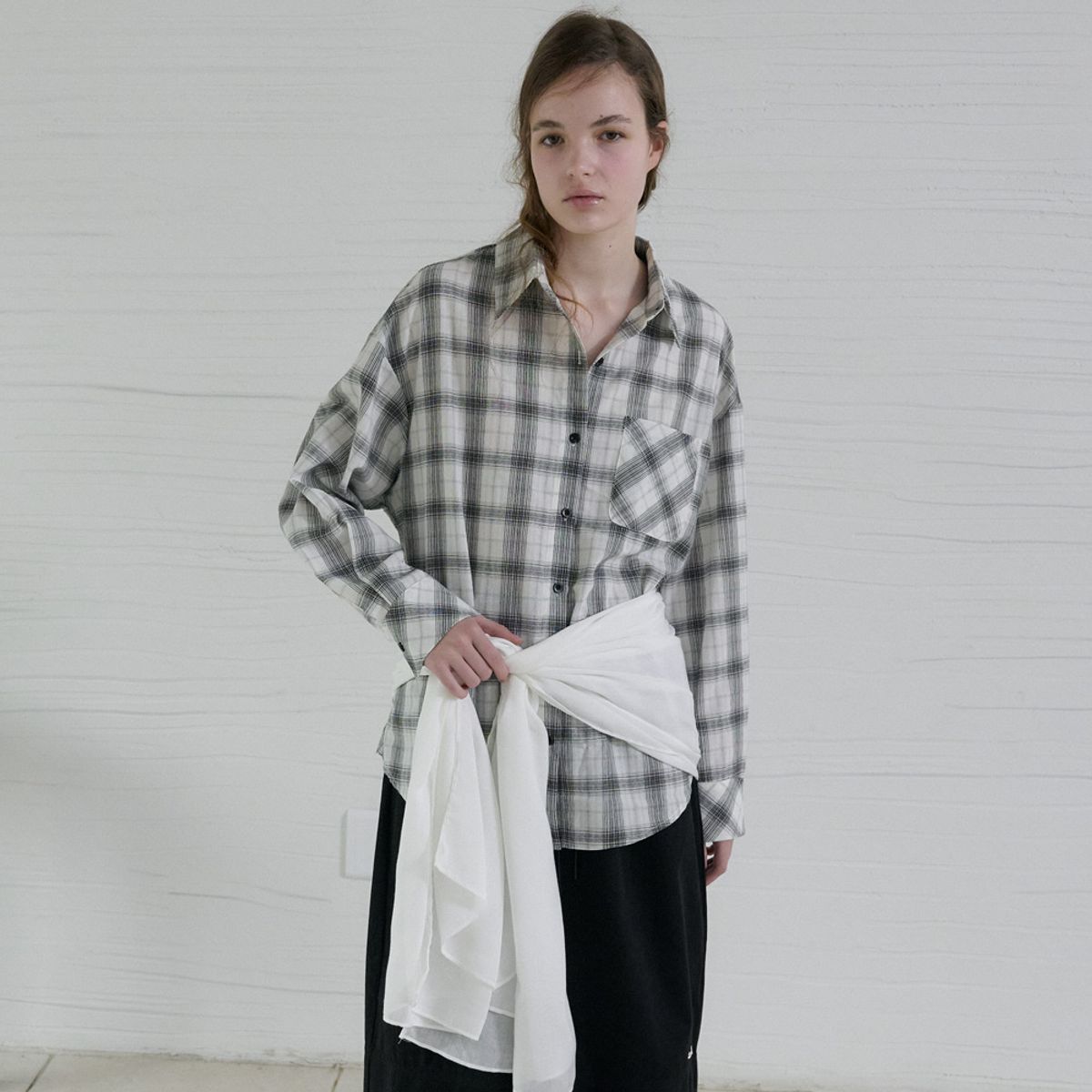 엘씨브이(LCVE) BOLD CHECK LOOSE-FIT SHIRT_WHITE