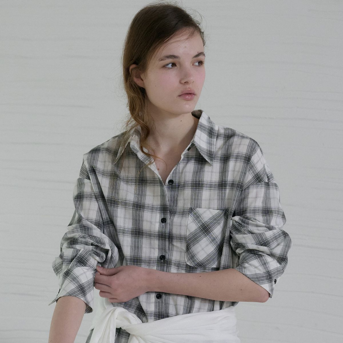 엘씨브이(LCVE) BOLD CHECK LOOSE-FIT SHIRT_WHITE