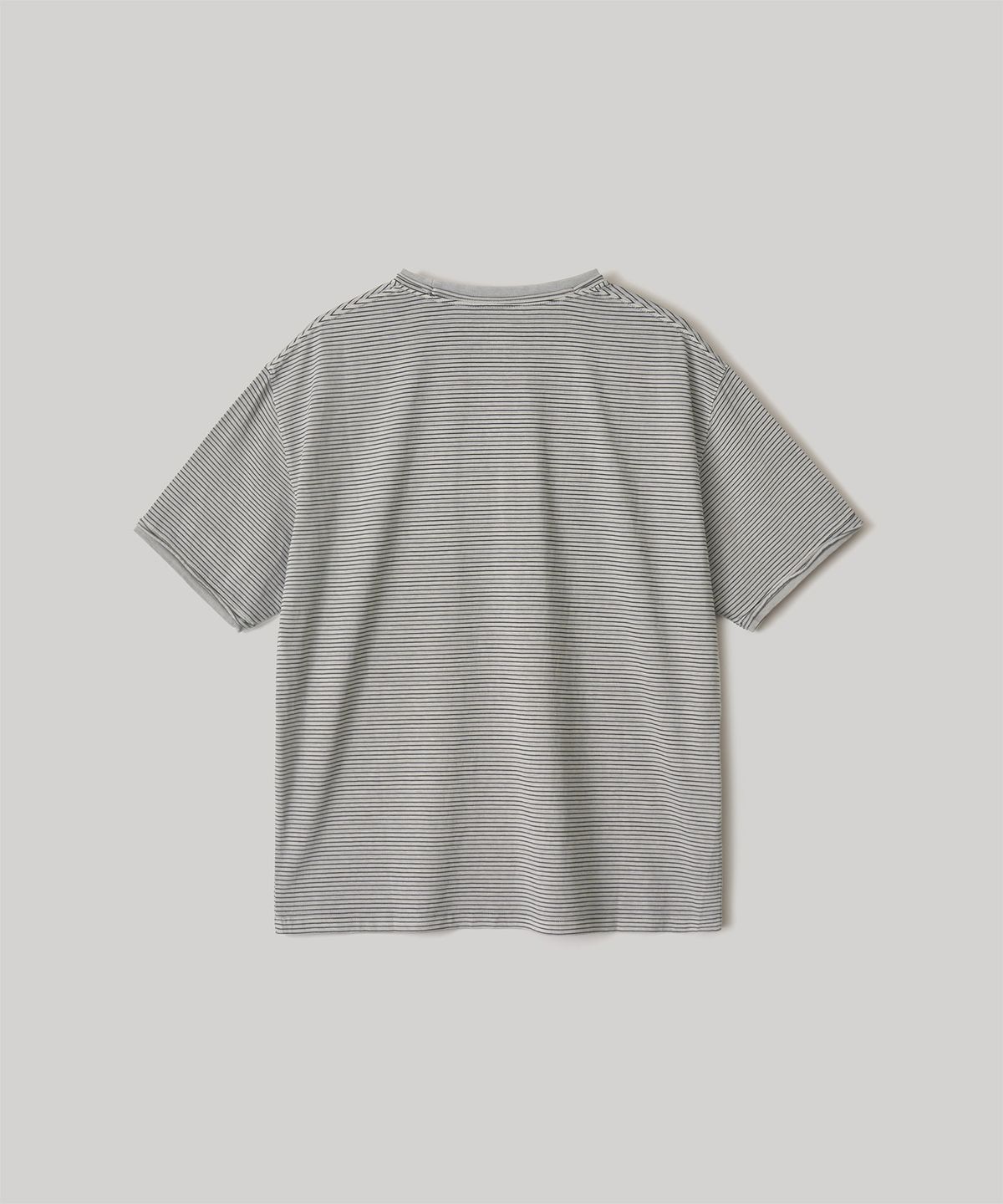 어나더 오피스(ANOTHER OFFICE) Dyed Raw-edge Stripe Tee (Light Gray)