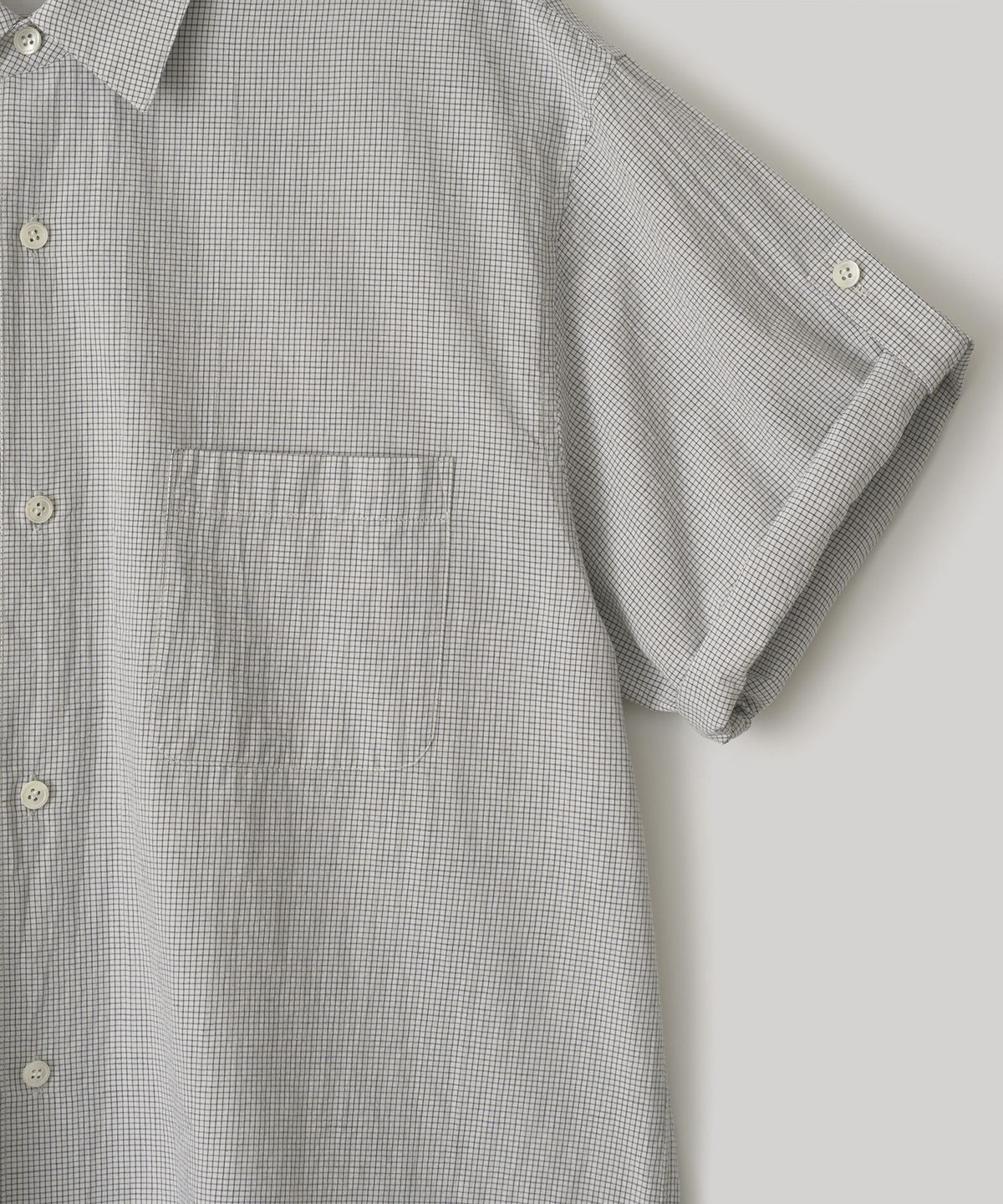 어나더 오피스(ANOTHER OFFICE) River Roll-Up Shirt (White-Navy Check)