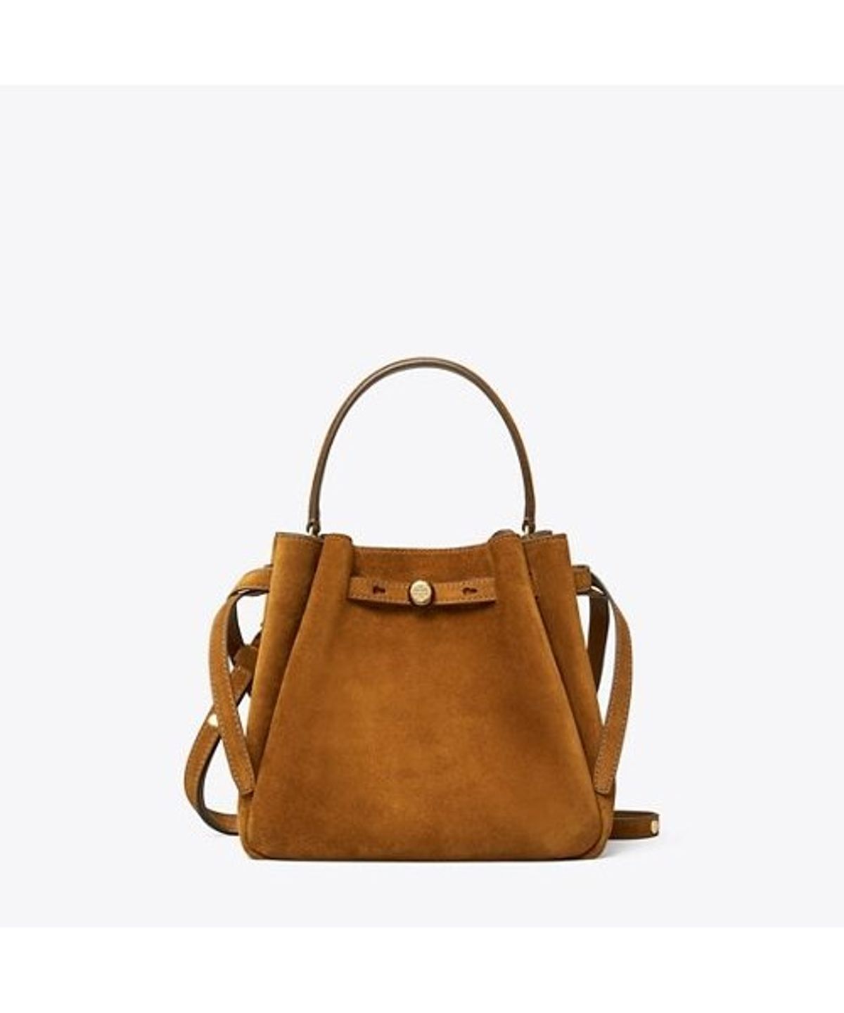 토리버치(TORYBURCH) 로미 스웨이드 버킷 백 - 카라멜