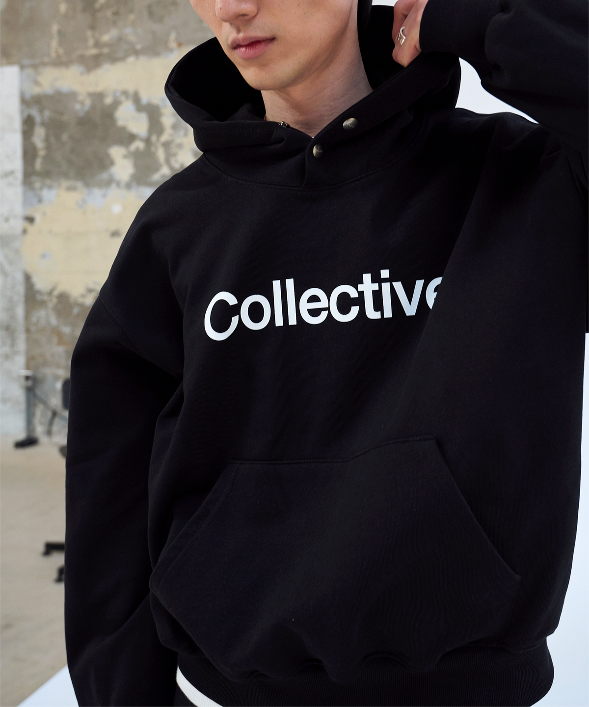 유프(YUPE) Collective Double Snap Hoodie - Black