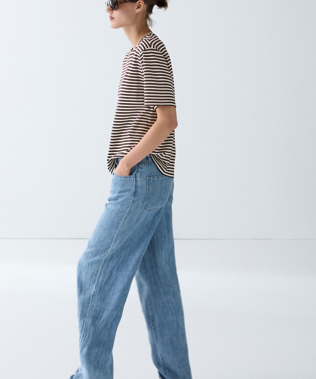 마시모두띠(MASSIMO DUTTI) 100% 코튼 스트라이프 반팔 티셔츠