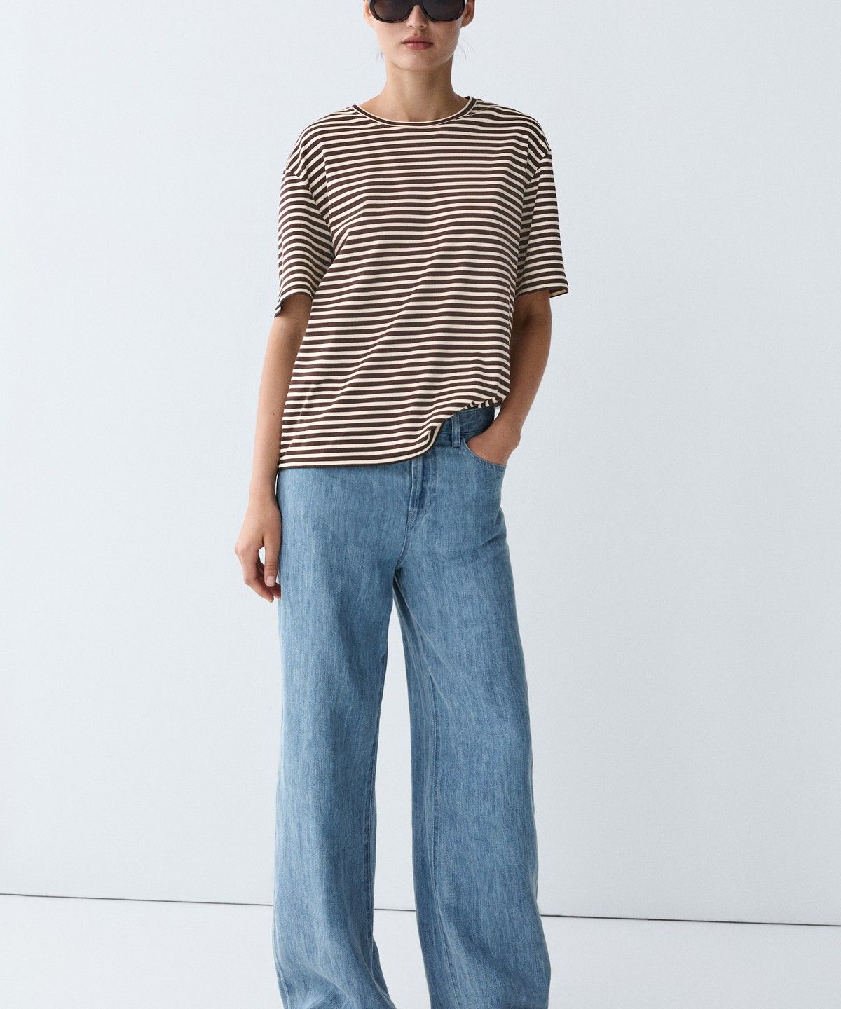 마시모두띠(MASSIMO DUTTI) 100% 코튼 스트라이프 반팔 티셔츠