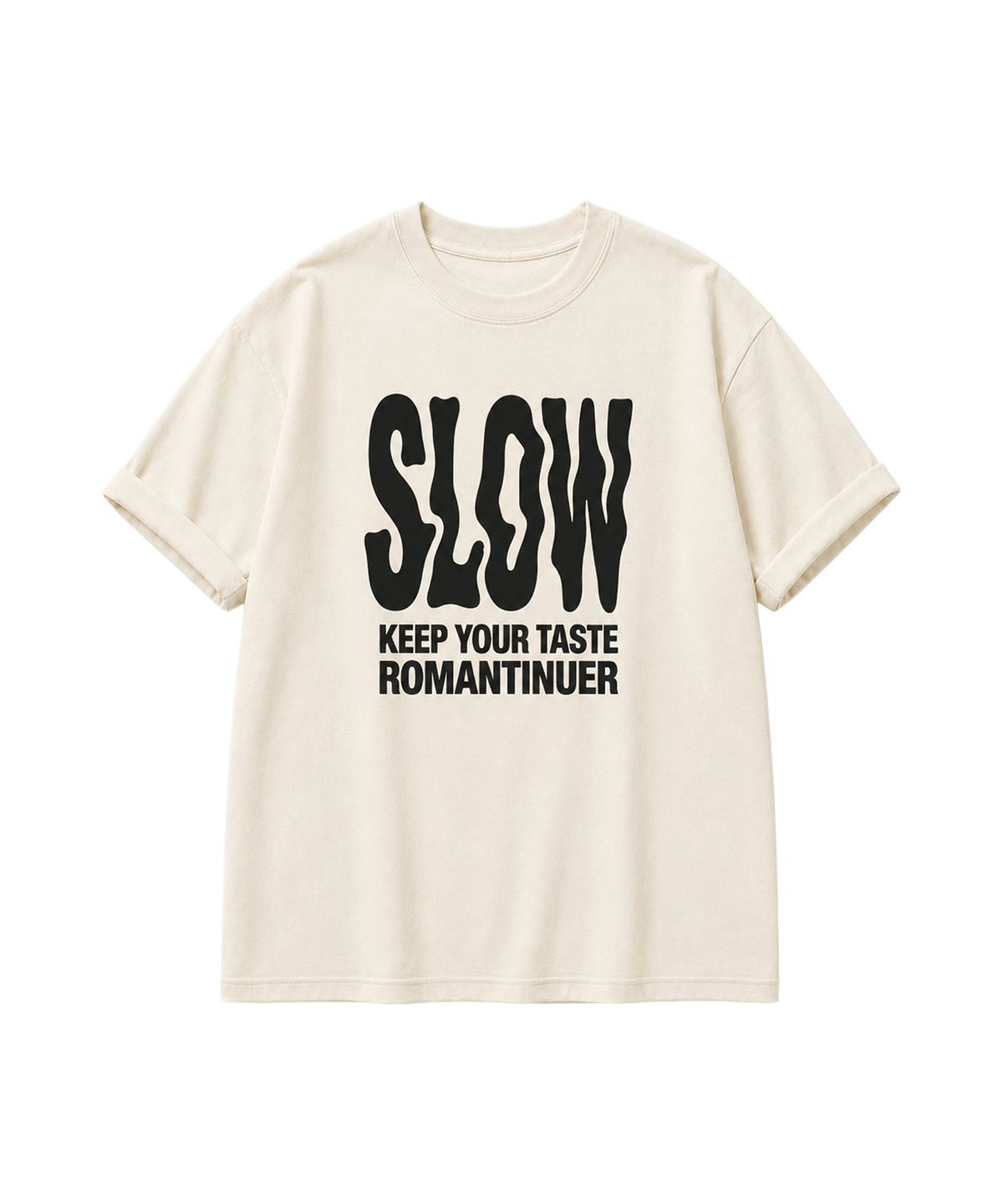로맨티누어(ROMANTINUER) 슬로우 레터링 오버핏 티셔츠 (아이보리)