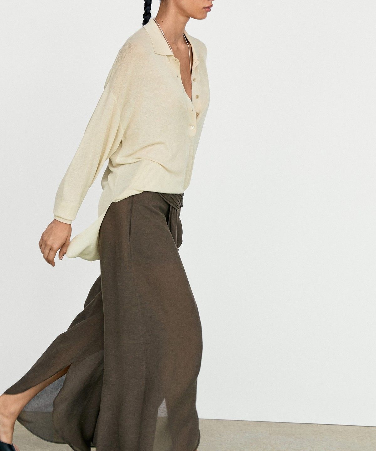 마시모두띠(MASSIMO DUTTI) 세미 시어 린넨 스커트 팬츠
