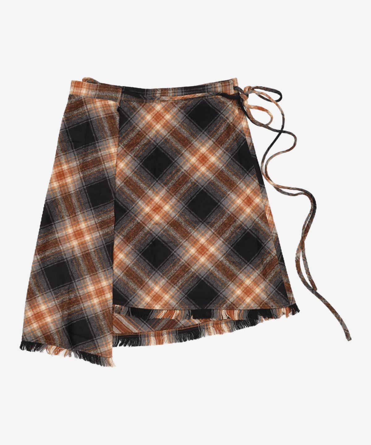 오아이오아이 컬렉션(OIOI COLLECTION) CHECK FRINGE SKIRT [CHARCOAL] FREE