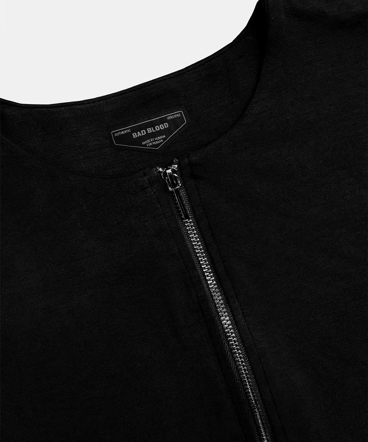 배드블러드(BADBLOOD) Everyday Zip Henley Long Sleeve T-Shirt - Black