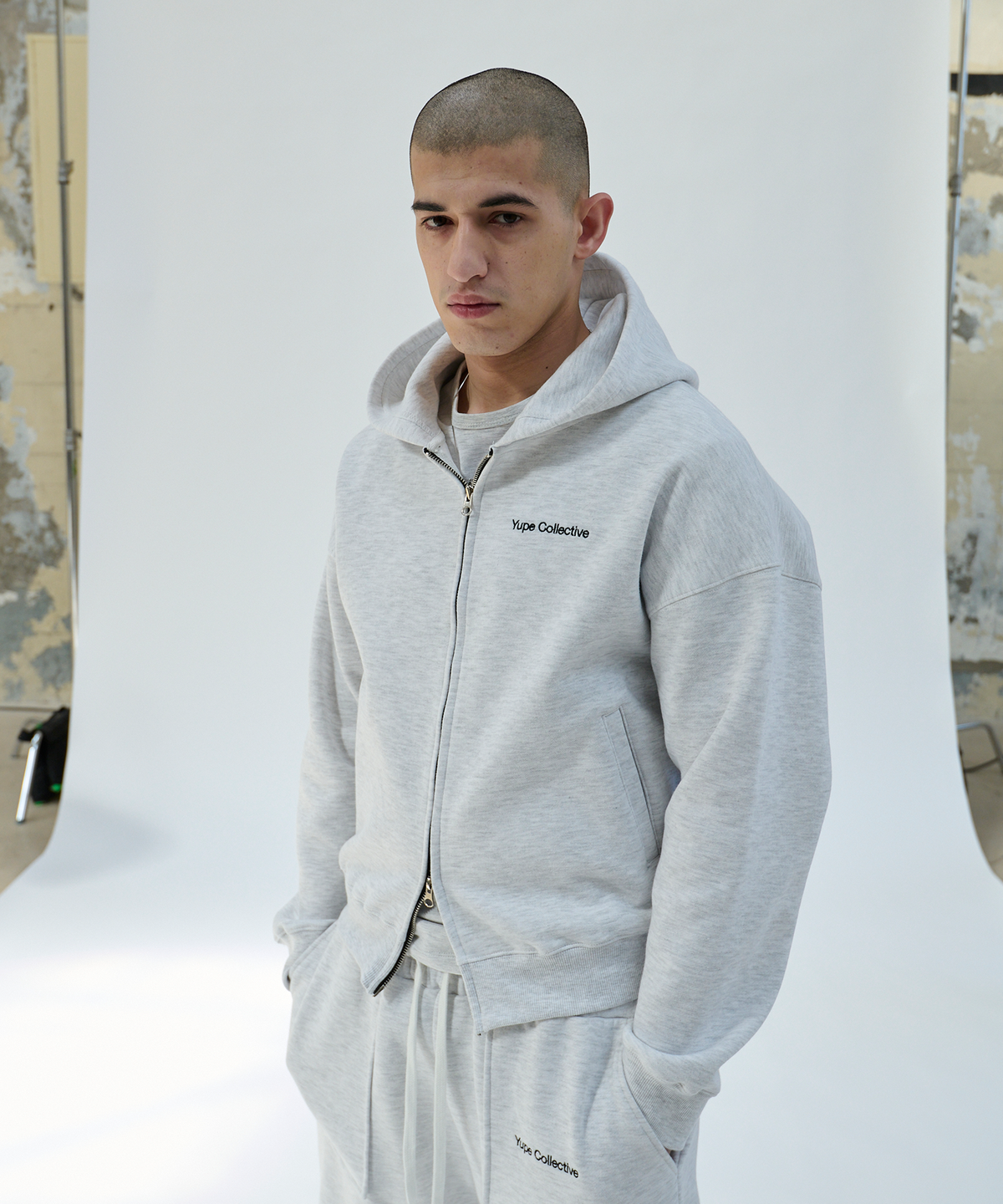 유프(YUPE) Compact Hood Zip-up - White Melange