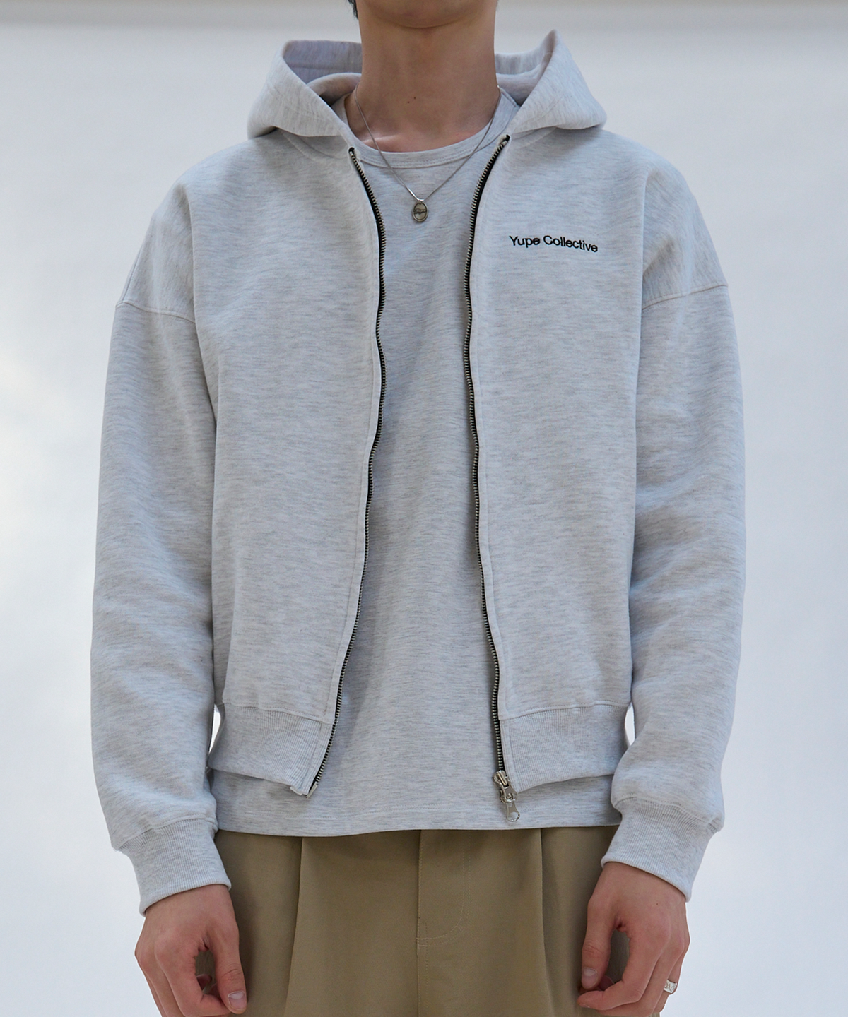 유프(YUPE) Compact Hood Zip-up - White Melange