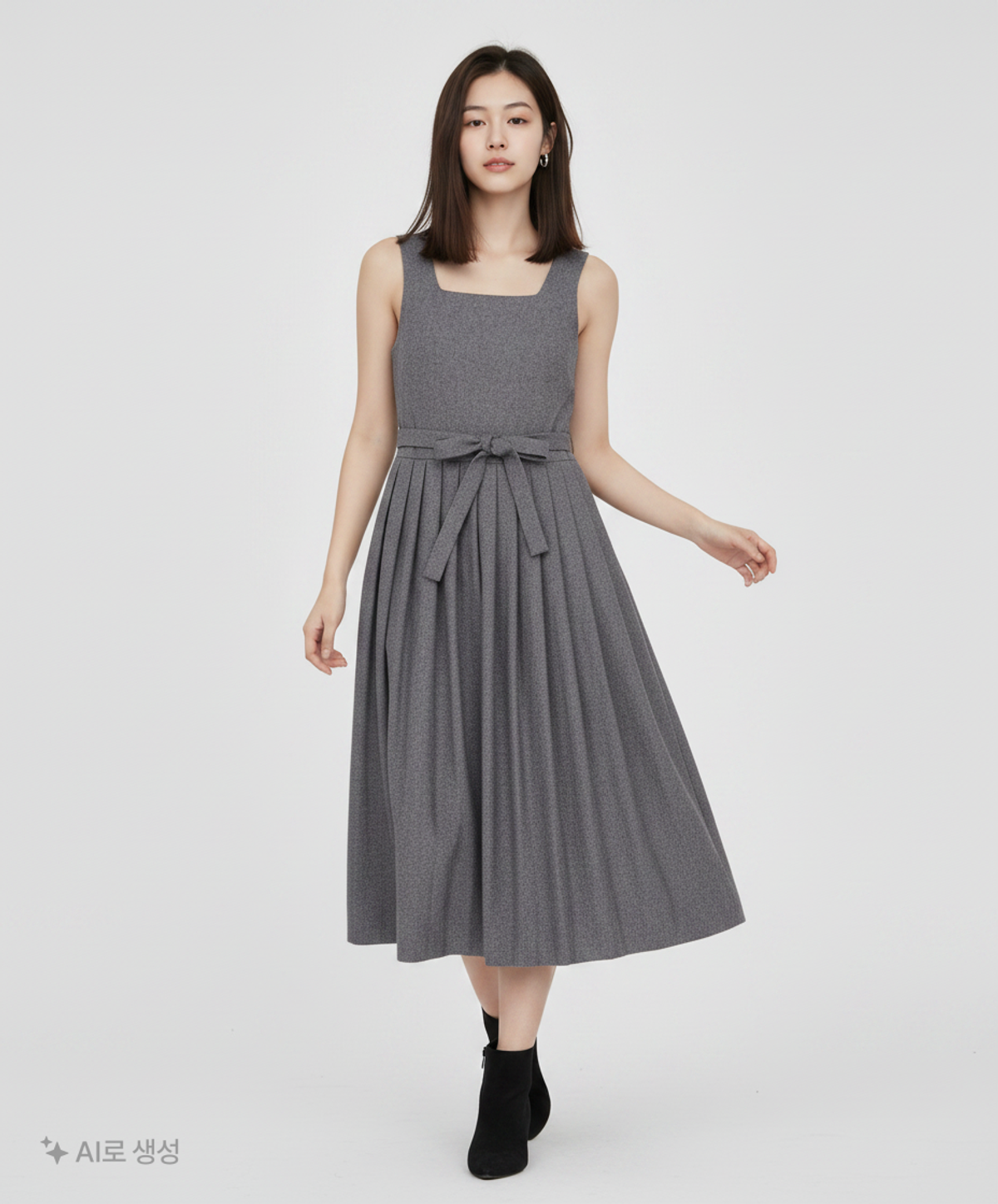 미쏘(MIXXO) 스퀘어넥 플리츠 롱 원피스 MIWOWBV23G S