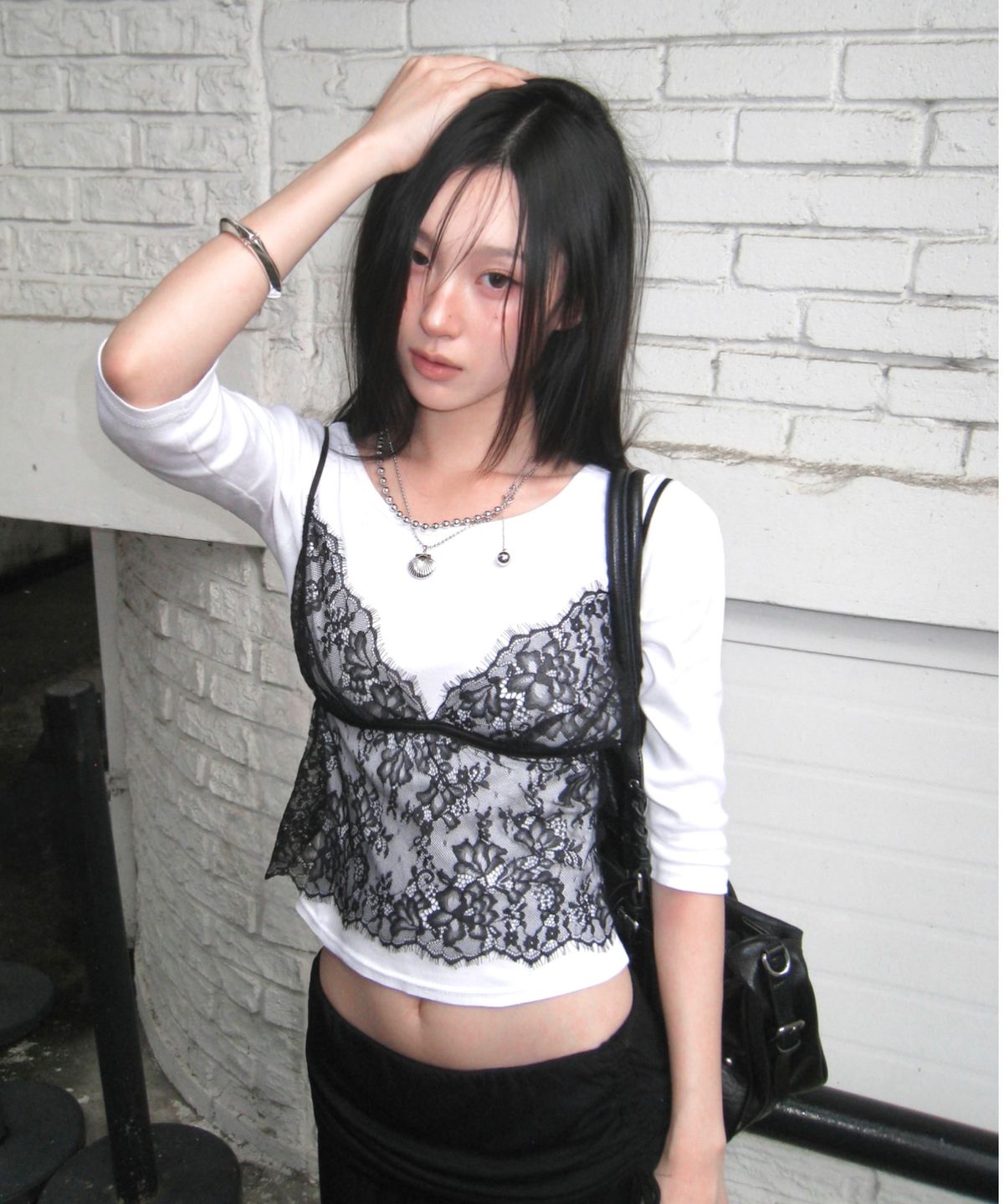 미쏘(MIXXO) 레이스 레이어드 뷔스티에_MIWBNG916B
