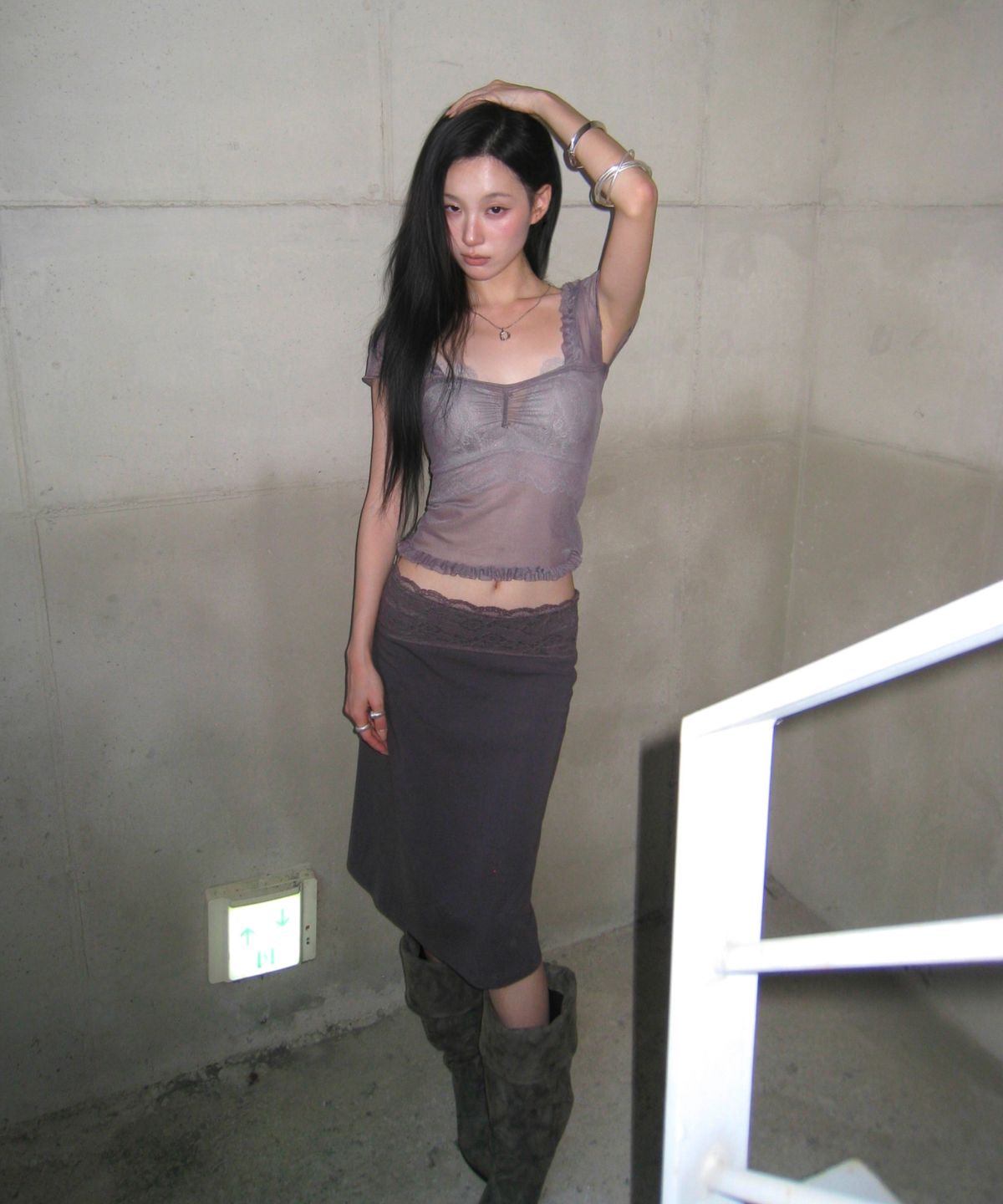 미쏘(MIXXO) 레이스 밴딩 스커트_MIWWMG917C