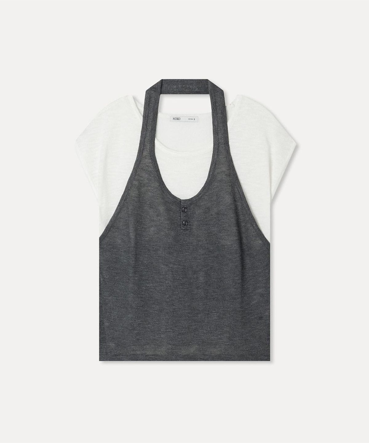 미쏘(MIXXO) 홀터넥 레이어드 캡소매 니트_MIWKAG909T