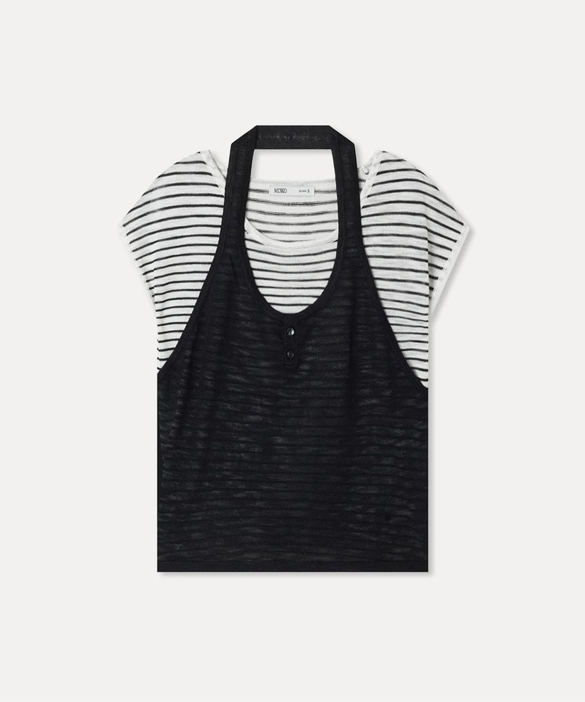미쏘(MIXXO) 홀터넥 레이어드 캡소매 니트_MIWKAG909T
