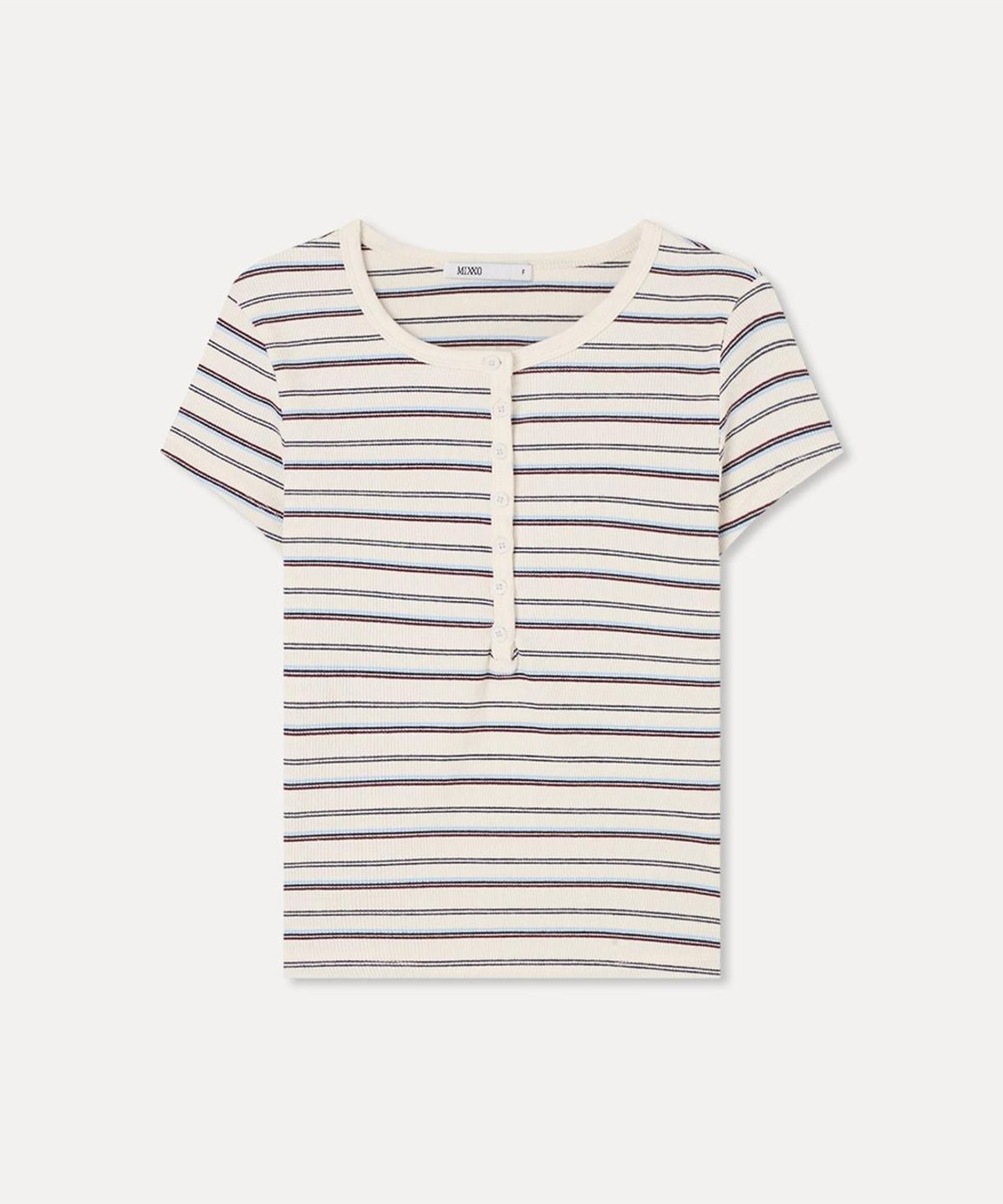 미쏘(MIXXO) 스트라이프 버튼업 반팔 티셔츠_MIWHWG95SS