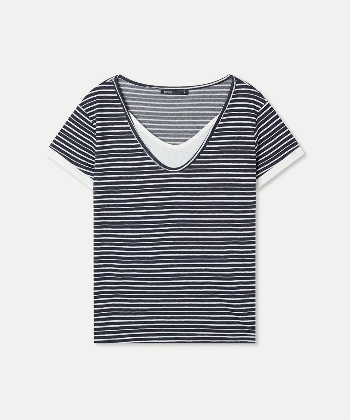 미쏘(MIXXO) 스트라이프 레이어드 반팔 티셔츠_MIWHWG98AA